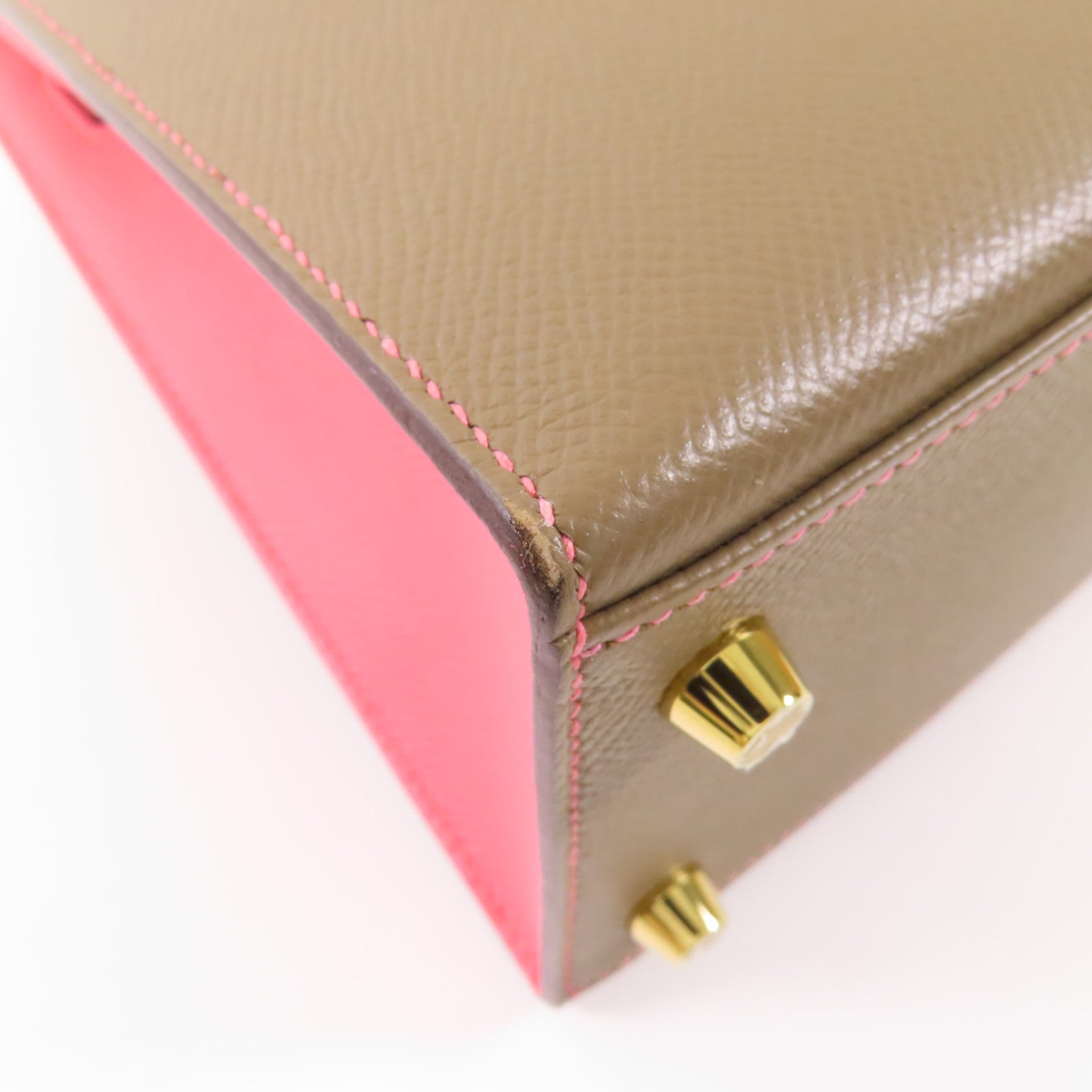 HERMES Epsom皮革Kelly 25金扣手挽肩背兩用袋Etoupe/Rose Azalee