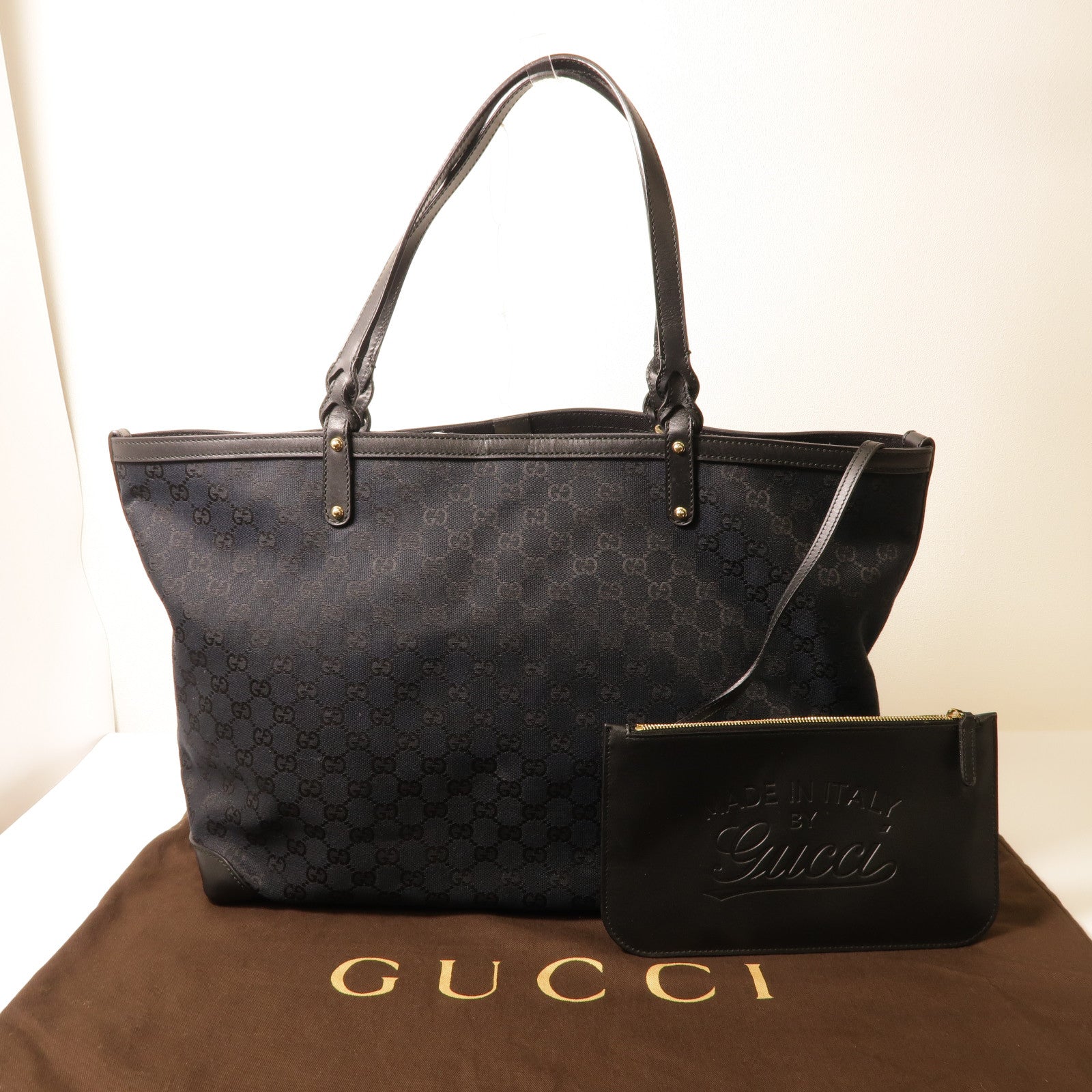 GUCCI 帆布Tote Bag金扣手挽袋黑色