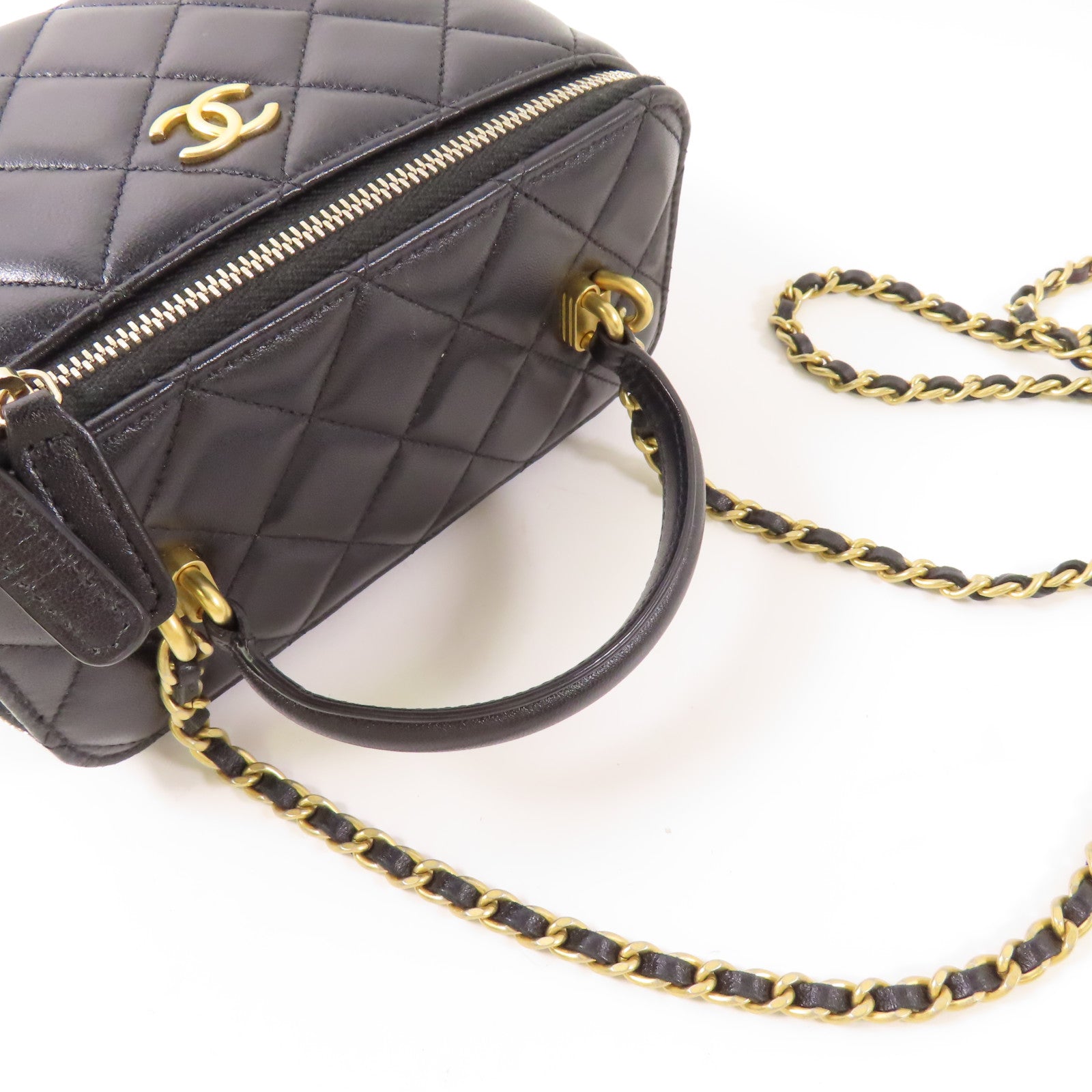 CHANEL 羊皮皮革Vanity Case金扣鏈帶手挽肩背兩用袋