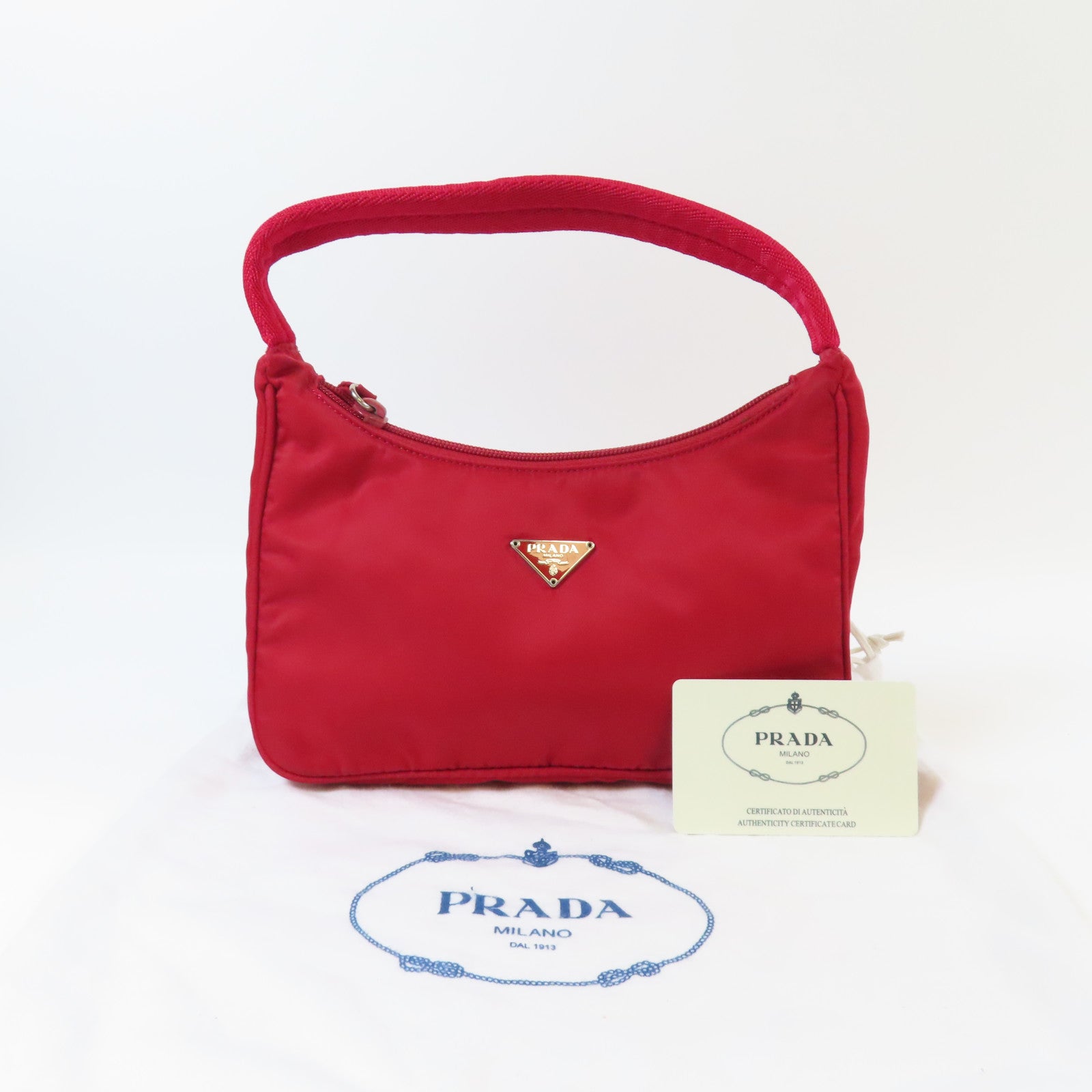 PRADA 尼龍Hand Bag銀扣手挽袋紅色