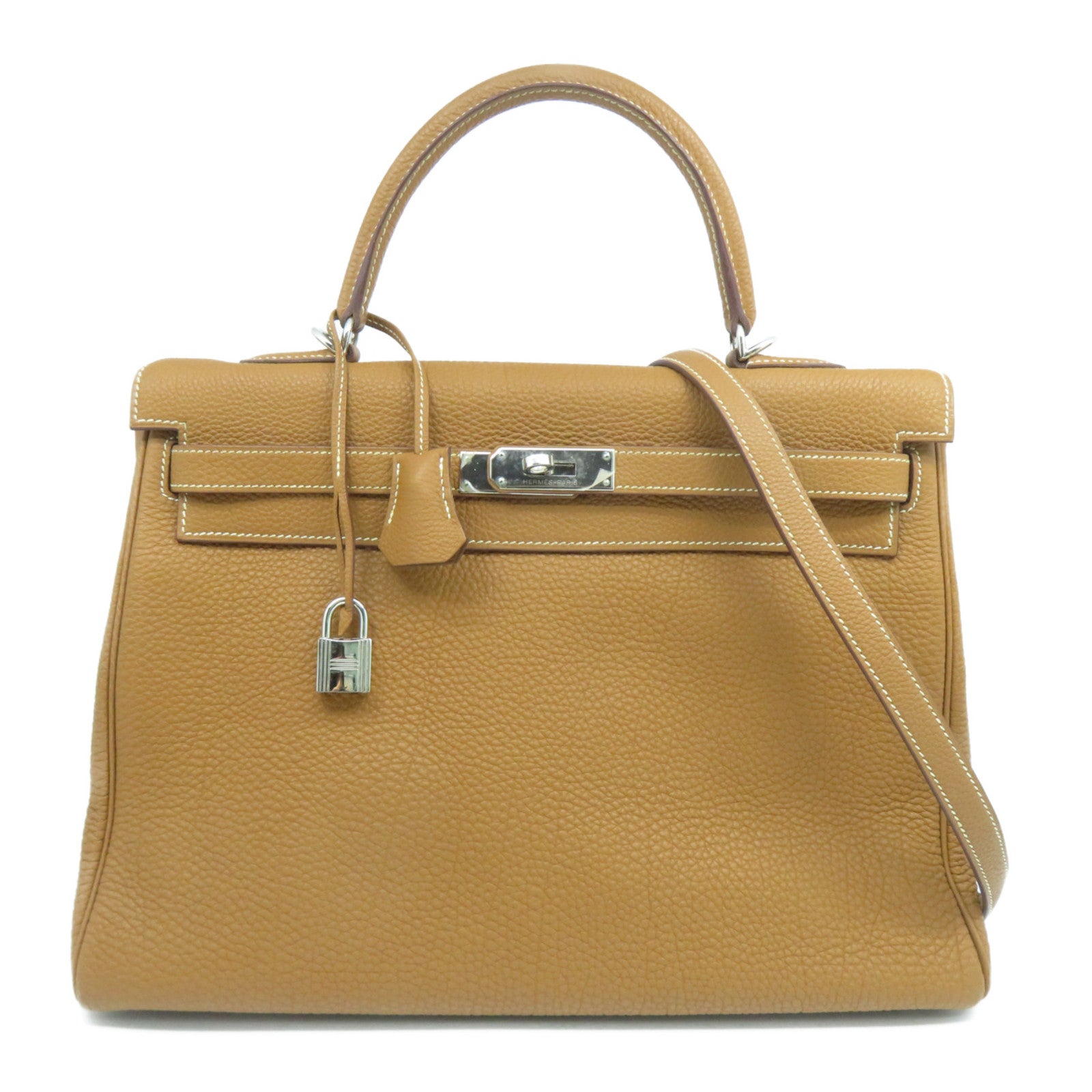 HERMES 【激減優惠】Togo皮革Kelly 35銀扣手挽肩背兩用袋Gold經典駝色