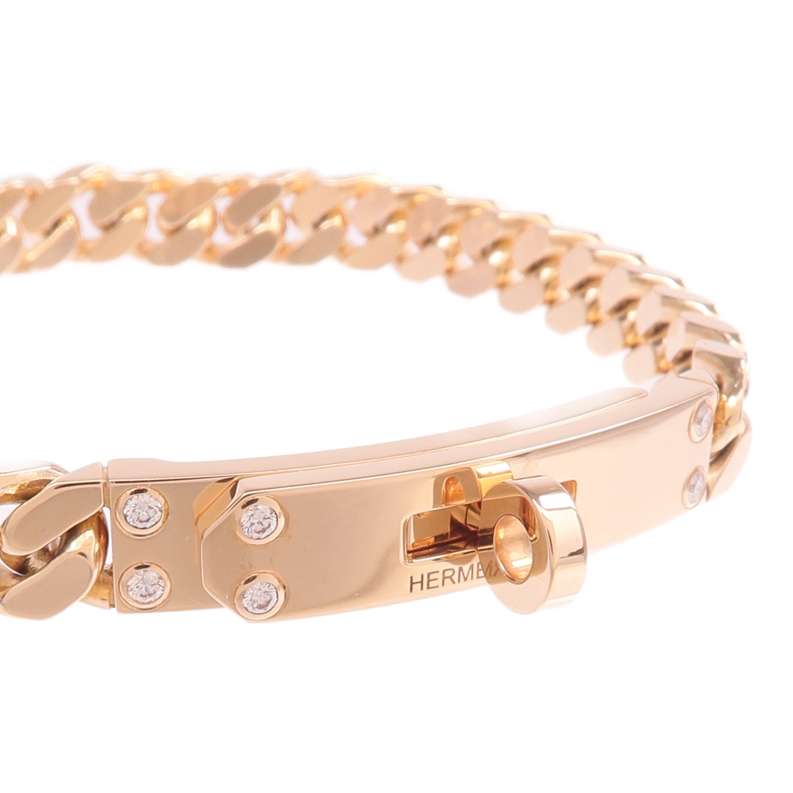 HERMES 18K玫瑰金Kelly Gourmette Bracelet鑽石手鏈