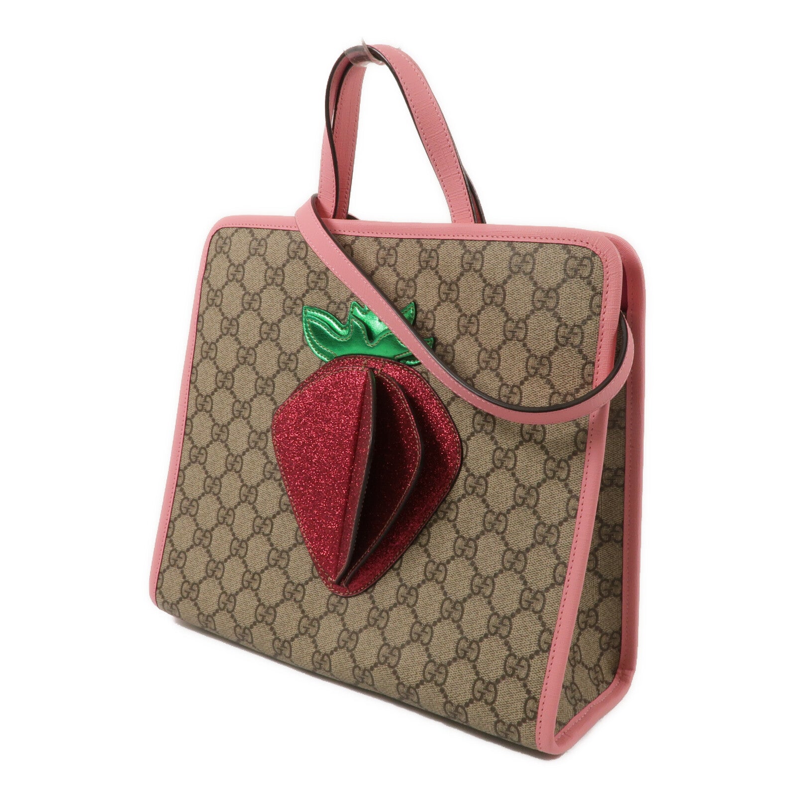 GUCCI 塗層帆布3D Strawberry GG Supreme Shoulder Tote手挽肩背兩用袋