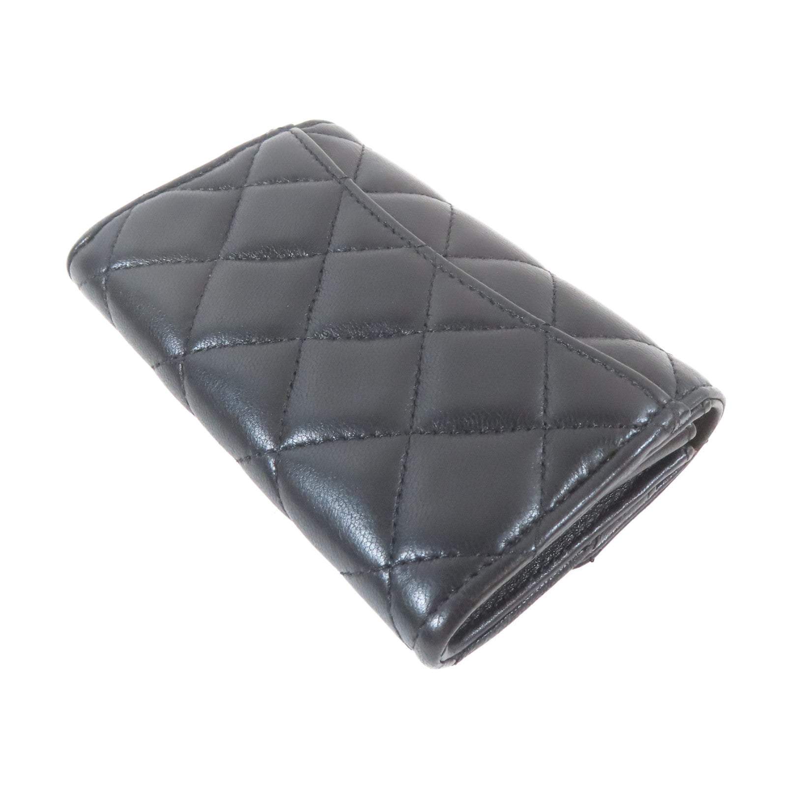 CHANEL 菱格羊皮皮革Flap Wallet金扣卡片套黑色