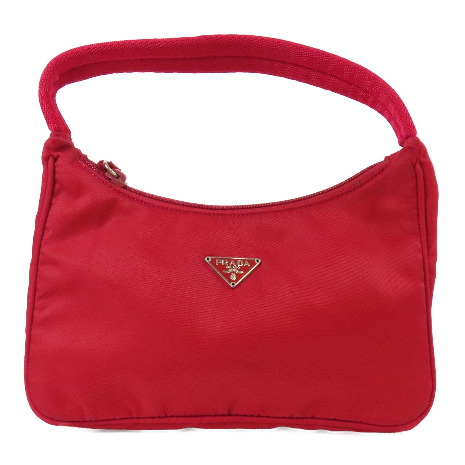 PRADA 尼龍Hand Bag銀扣手挽袋紅色