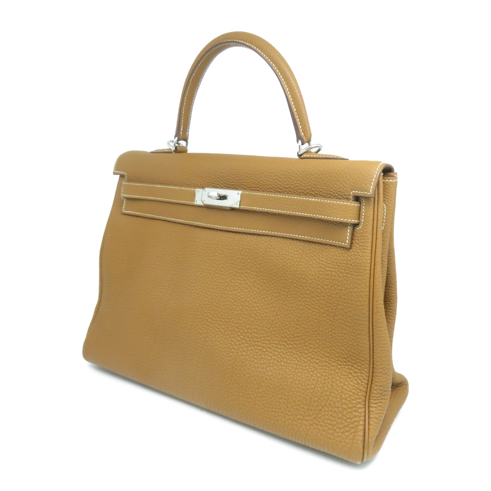 HERMES 【激減優惠】Togo皮革Kelly 35銀扣手挽肩背兩用袋Gold經典駝色