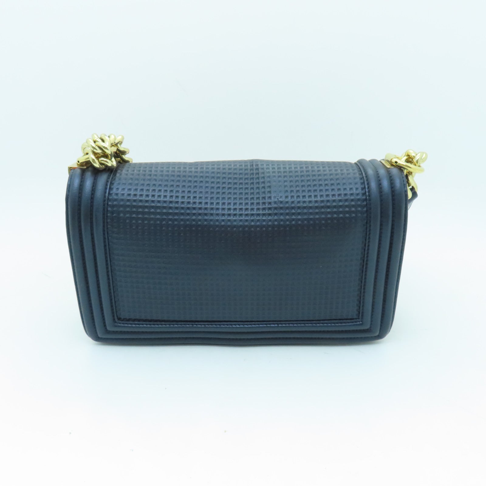 CHANEL 【激減優惠】牛皮皮革Boy Chanel金扣鏈帶肩背袋深藍色