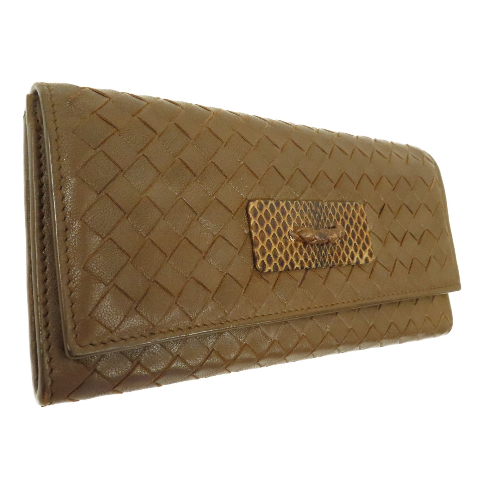 BOTTEGA VENETA 牛皮皮革Long wallet銀扣長錢包啡色