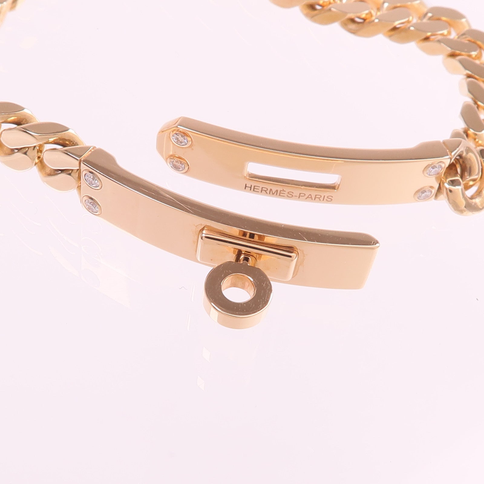 HERMES 18K玫瑰金Kelly Gourmette Bracelet鑽石手鏈