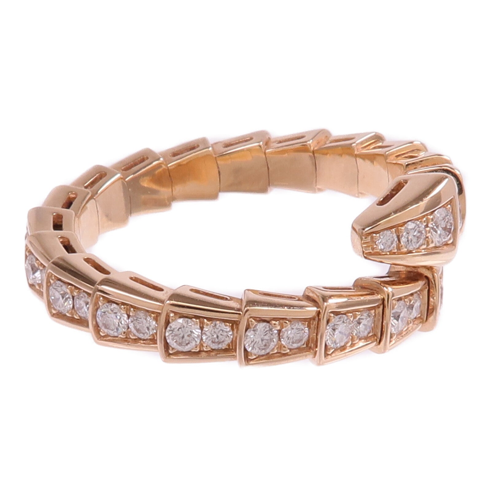 BVLGARI 18K玫瑰金Serpenti Viper鑽石戒指Bvlgari#XL/US#8.25