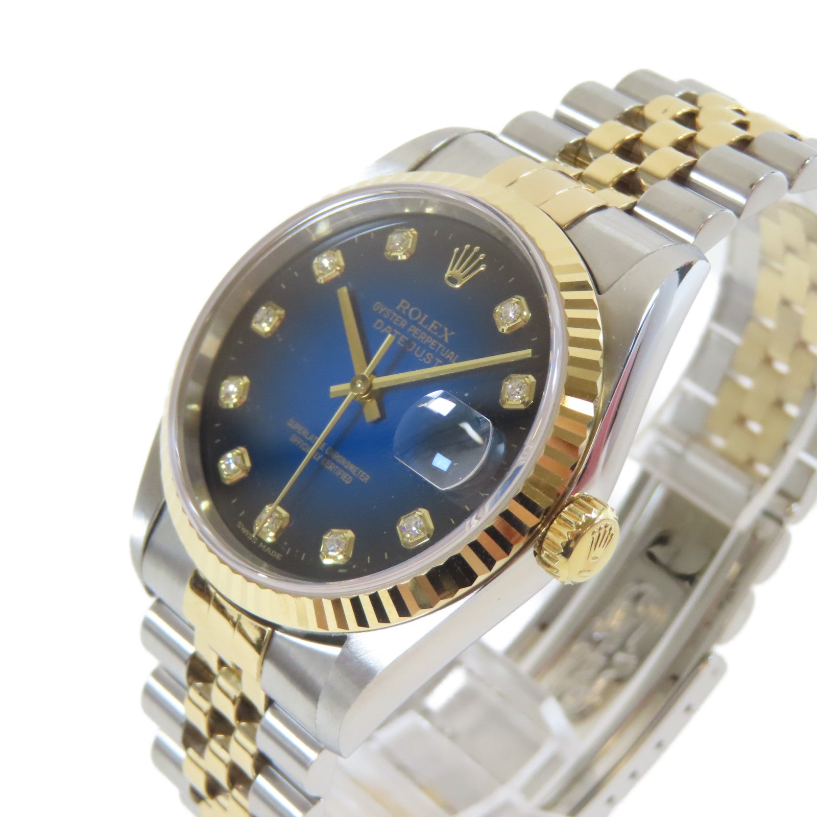 ROLEX 不鏽鋼/18K黃金Datejust自動機芯手錶藍色#17.5cm