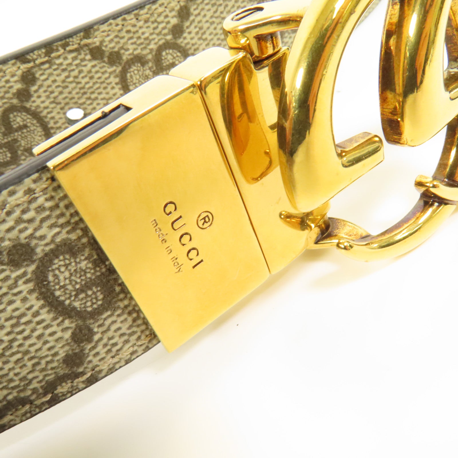 GUCCI 塗層帆布Belt 85cm金扣皮帶