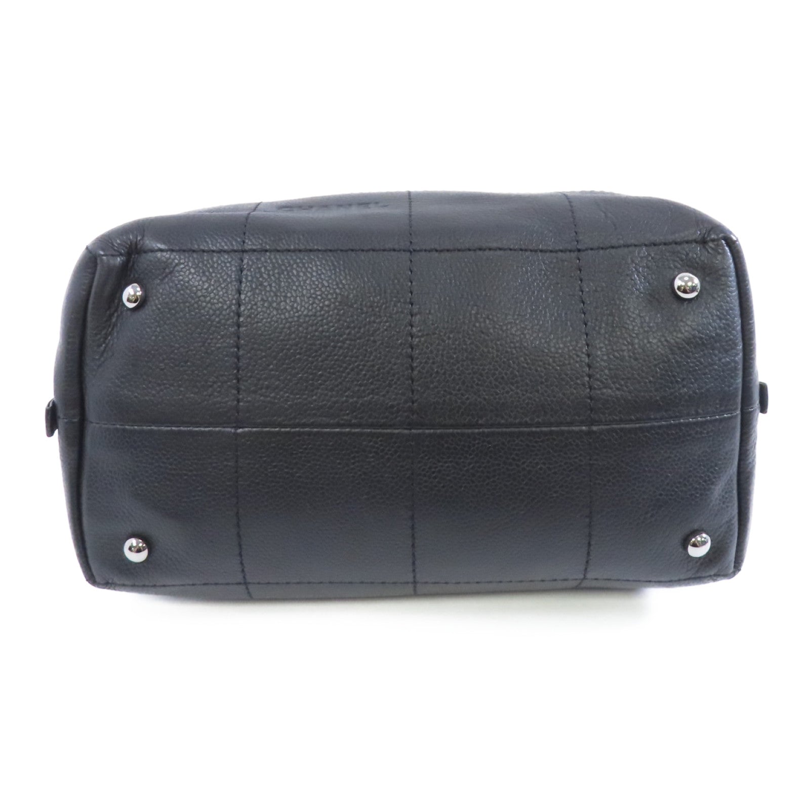 CHANEL 牛皮皮革Handbag銀扣手挽袋黑色