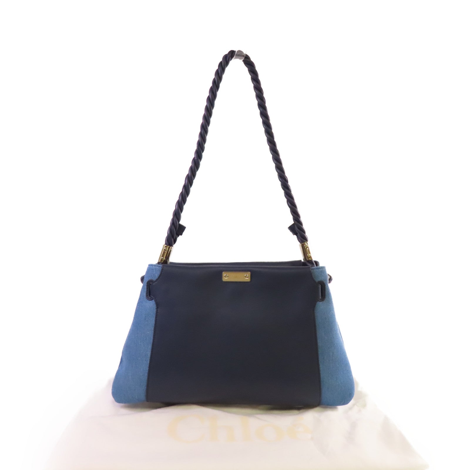 Chloe 牛皮皮革/牛仔布Medium Key Shoulder Bag肩背袋藍色