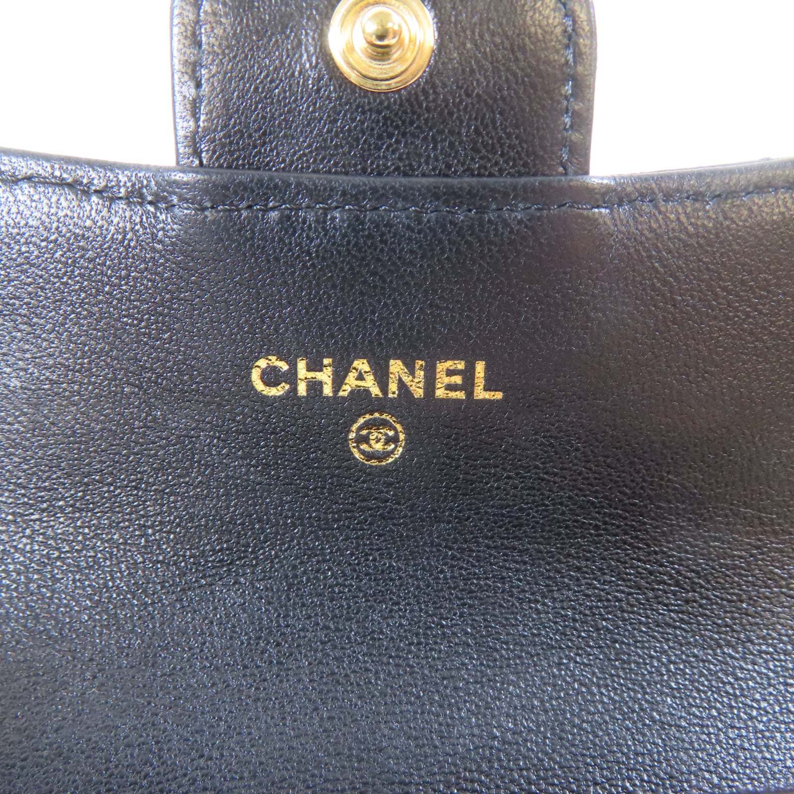 CHANEL 菱格羊皮皮革Flap Wallet金扣卡片套黑色