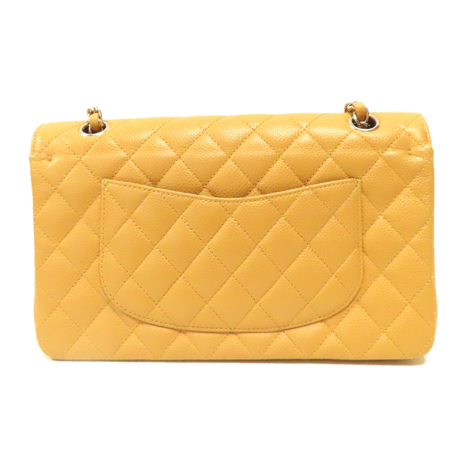 CHANEL 【激減優惠】Caviar皮革Classic 25cm銀扣鏈帶肩背袋米色