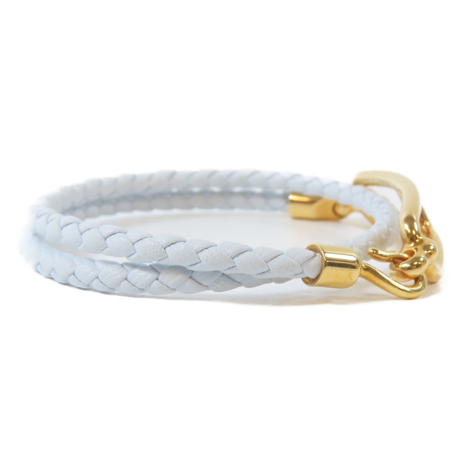 HERMES 皮革/金屬Roulis Double Tour Bracelet手鐲淺藍色/金色