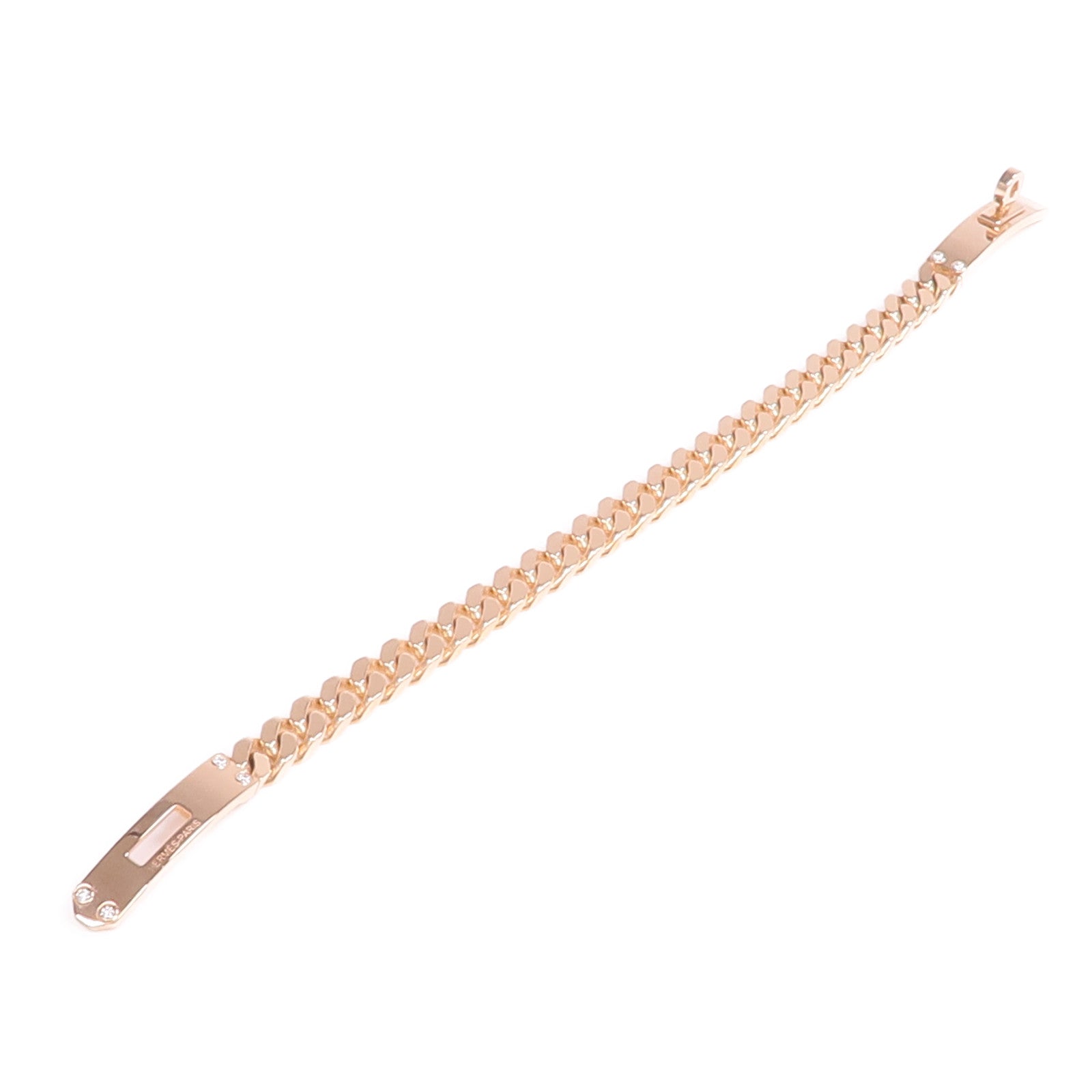 HERMES 18K玫瑰金Kelly Gourmette Bracelet鑽石手鏈