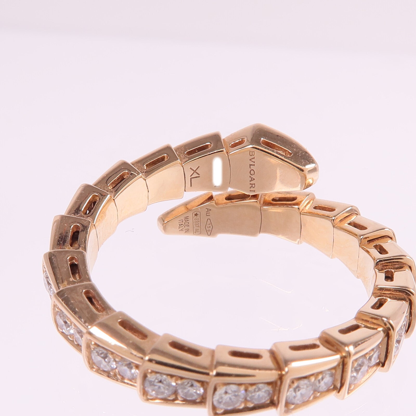 BVLGARI 18K玫瑰金Serpenti Viper鑽石戒指Bvlgari#XL/US#8.25