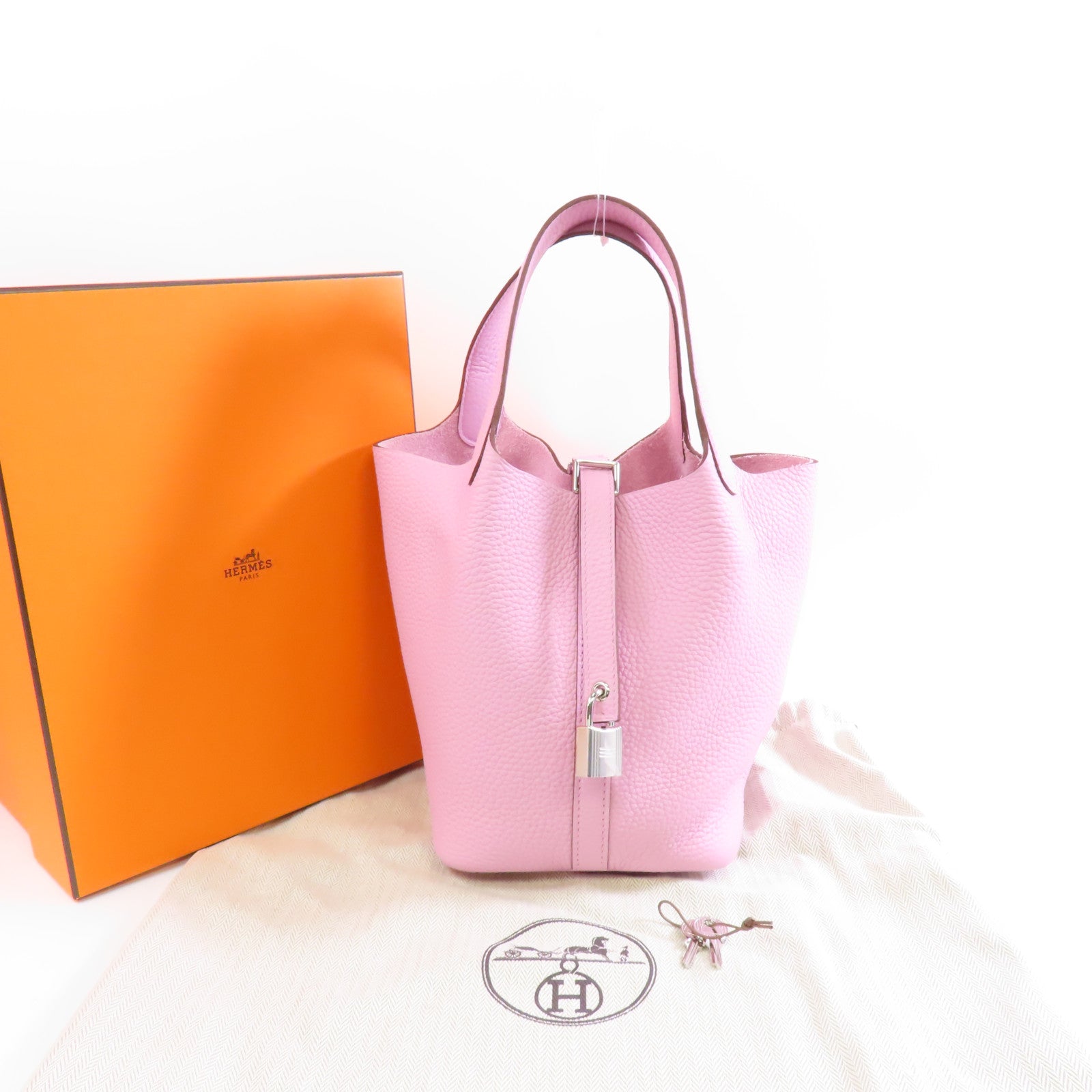 HERMES Clemence皮革Picotin PM銀扣手挽袋Mauve Sylvestre/粉紅色