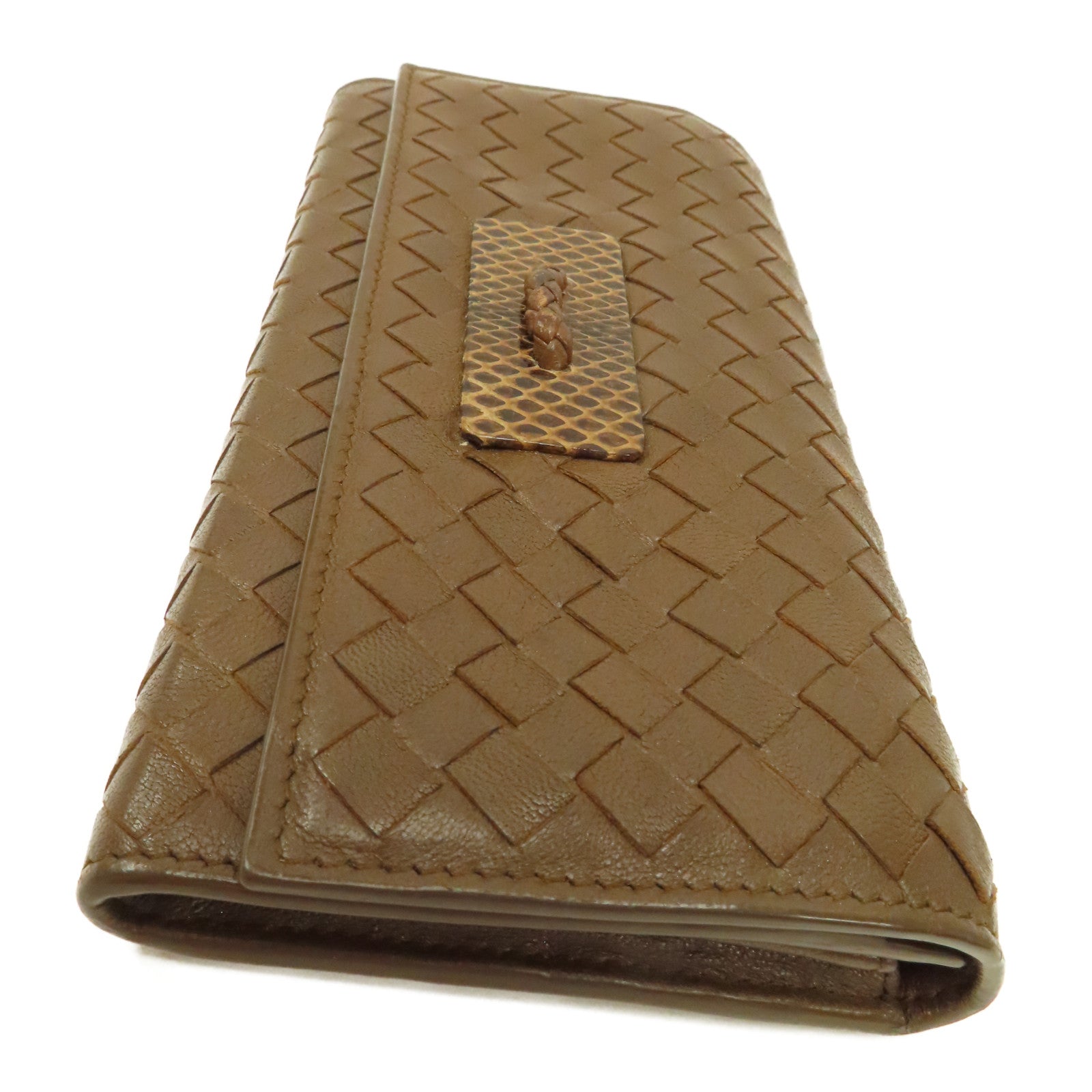 BOTTEGA VENETA 牛皮皮革Long wallet銀扣長錢包啡色