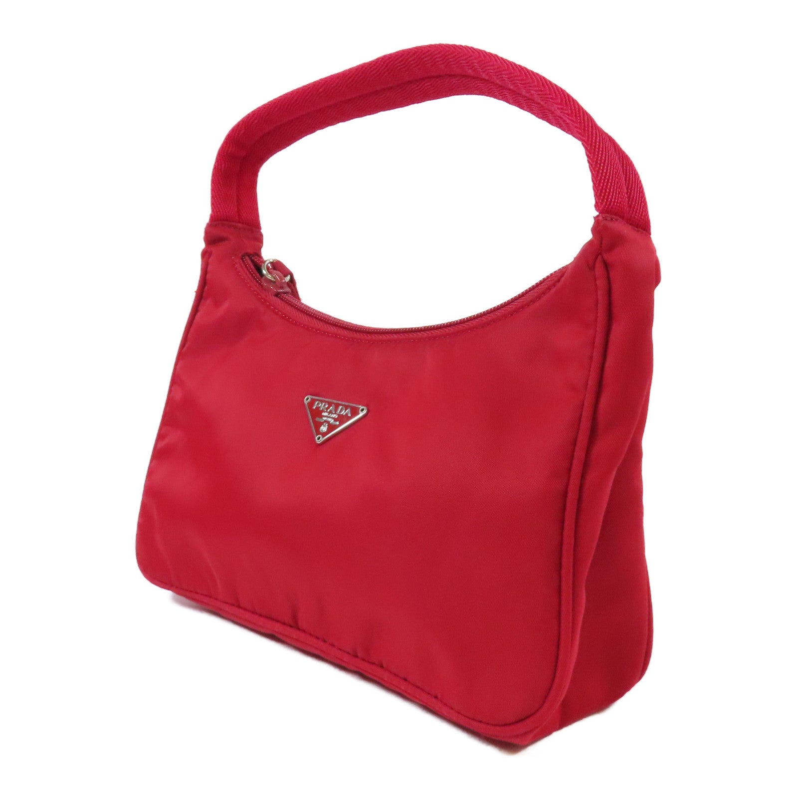 PRADA 尼龍Hand Bag銀扣手挽袋紅色