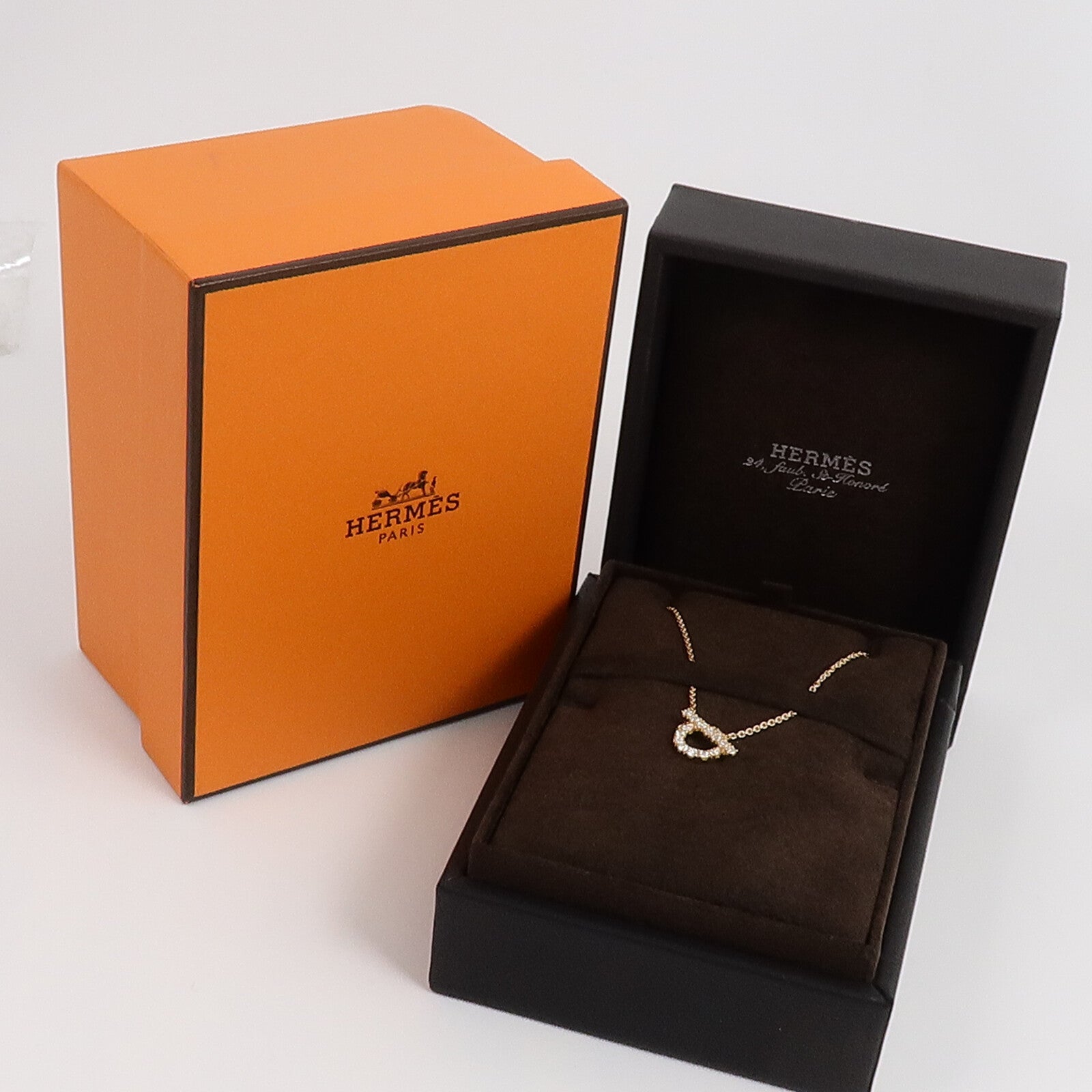 HERMES 18K玫瑰金Finesse Pendant鑽石項鍊