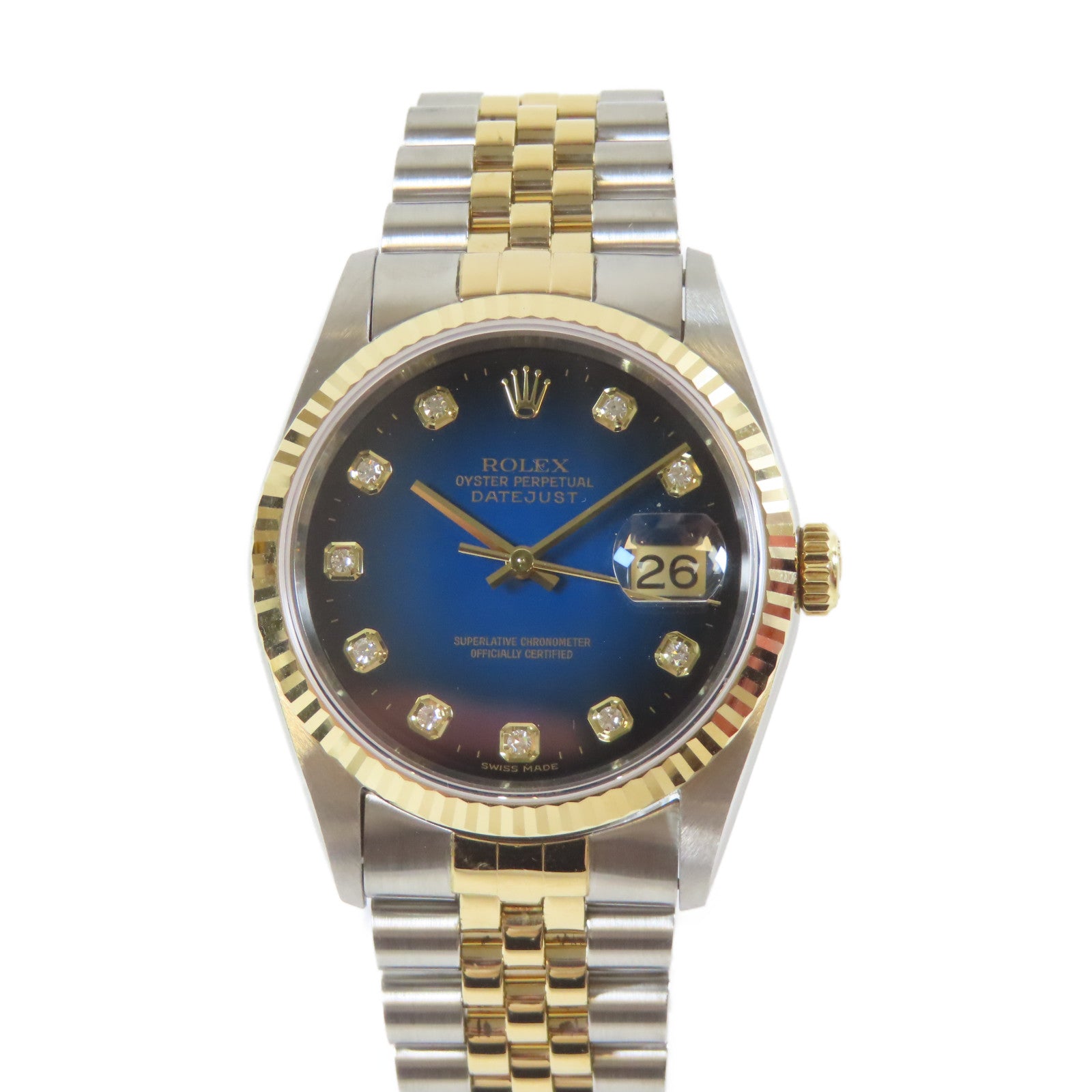 ROLEX 不鏽鋼/18K黃金Datejust自動機芯手錶藍色#17.5cm