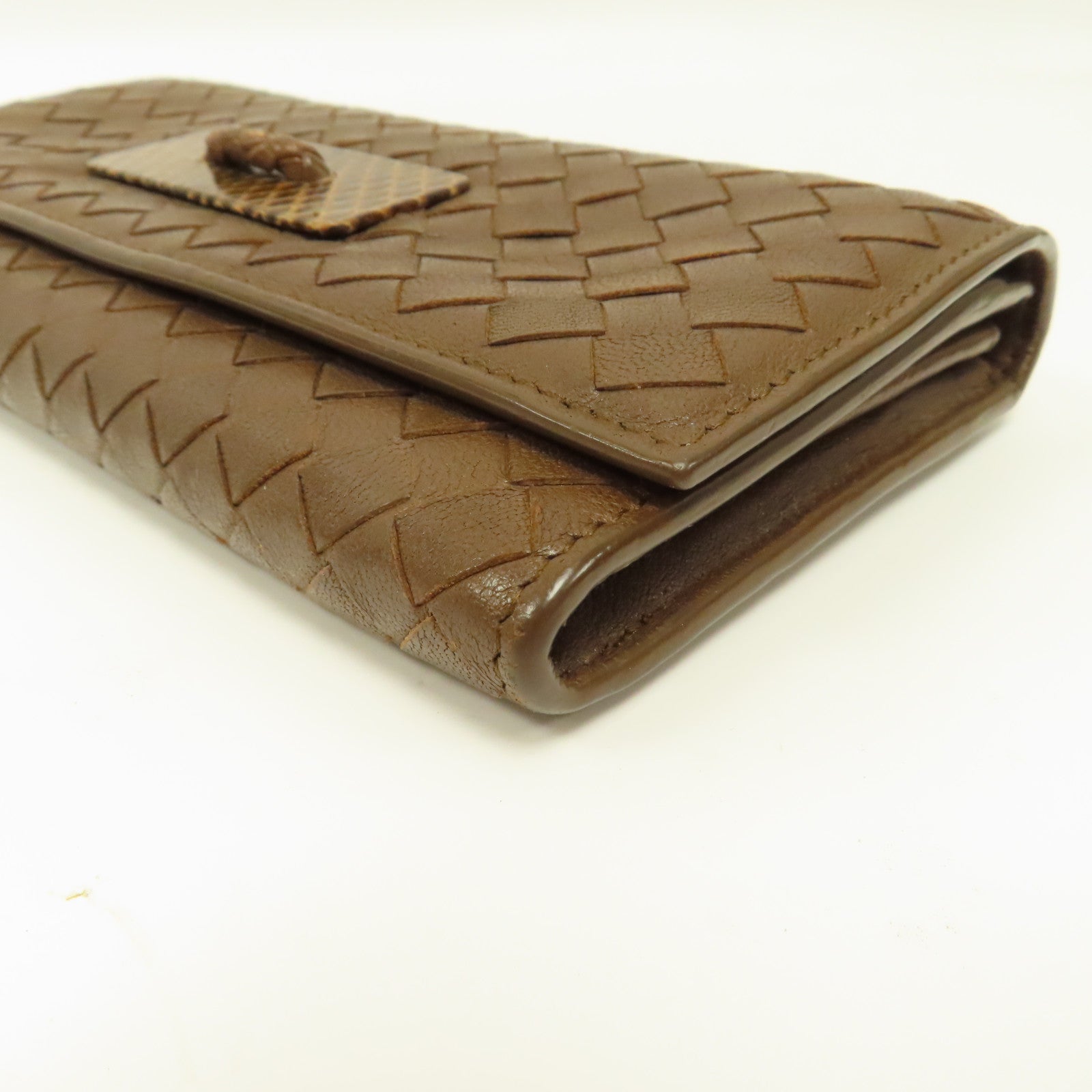BOTTEGA VENETA 牛皮皮革Long wallet銀扣長錢包啡色