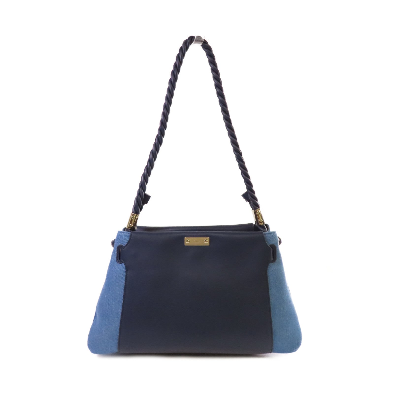 Chloe 牛皮皮革/牛仔布Medium Key Shoulder Bag肩背袋藍色