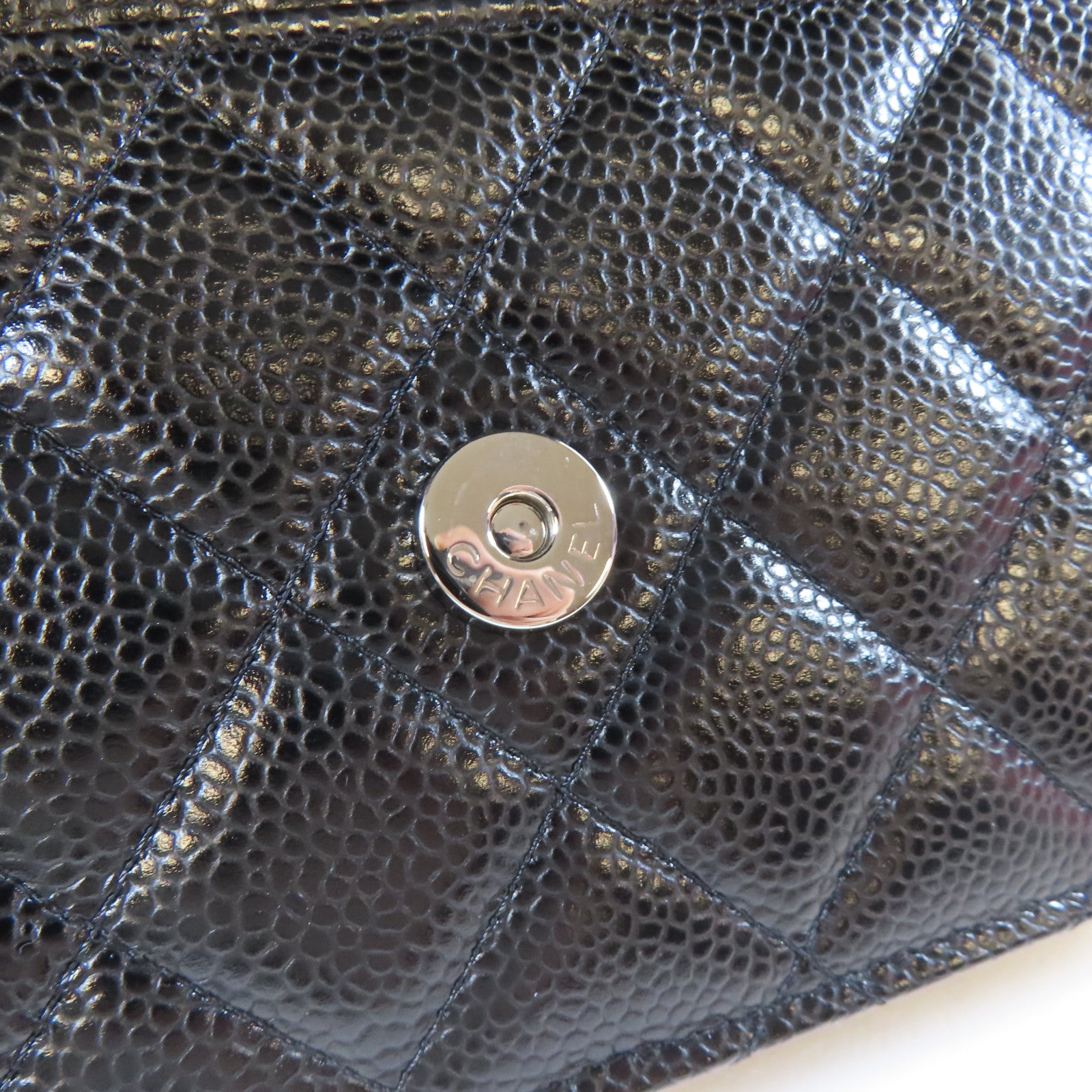 CHANEL 菱格Caviar皮革Wallet On Chain銀扣鏈帶肩背袋黑色