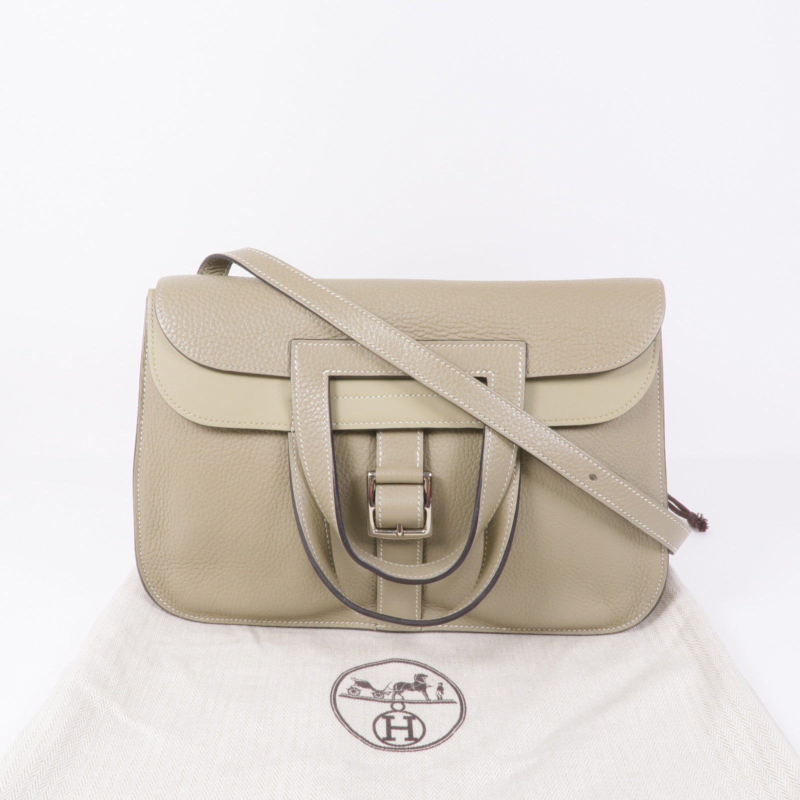 HERMES Clemence皮革Halzan 31銀扣手挽肩背兩用袋Sauge