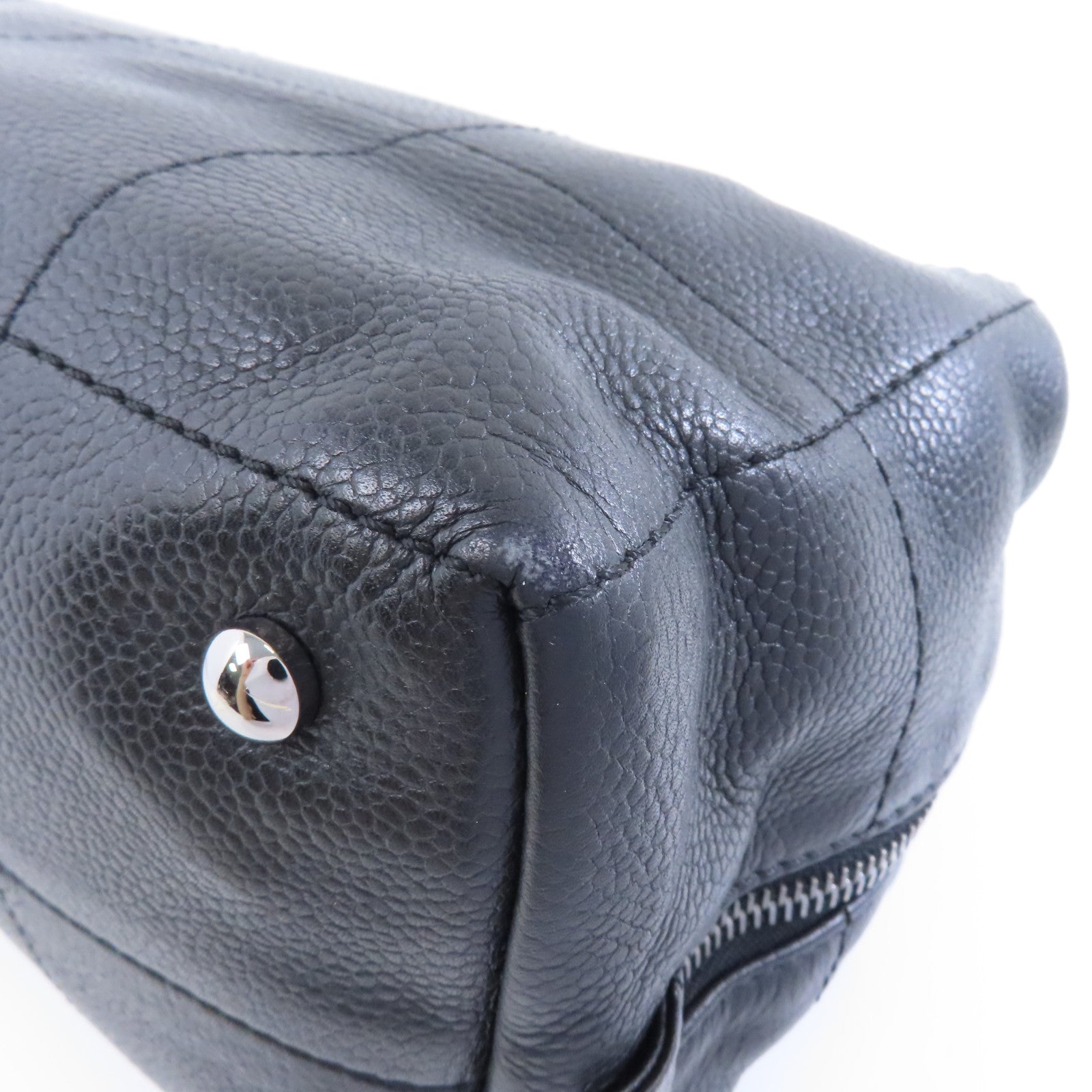 CHANEL 牛皮皮革Handbag銀扣手挽袋黑色