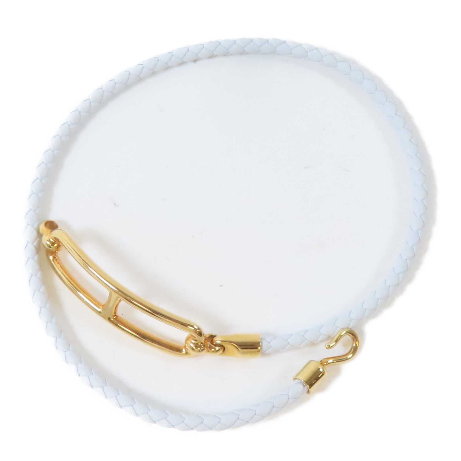 HERMES 皮革/金屬Roulis Double Tour Bracelet手鐲淺藍色/金色