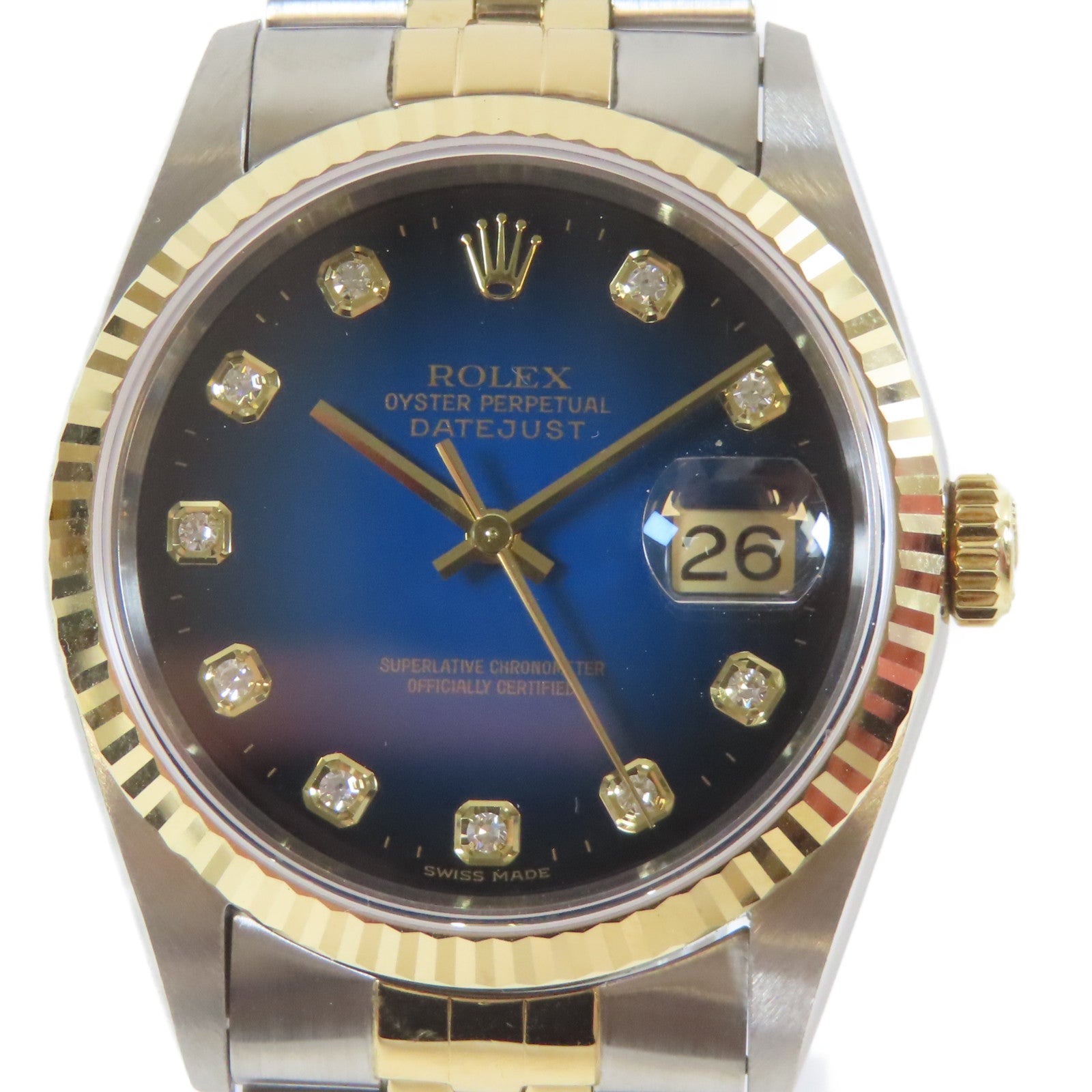 ROLEX 不鏽鋼/18K黃金Datejust自動機芯手錶藍色#17.5cm