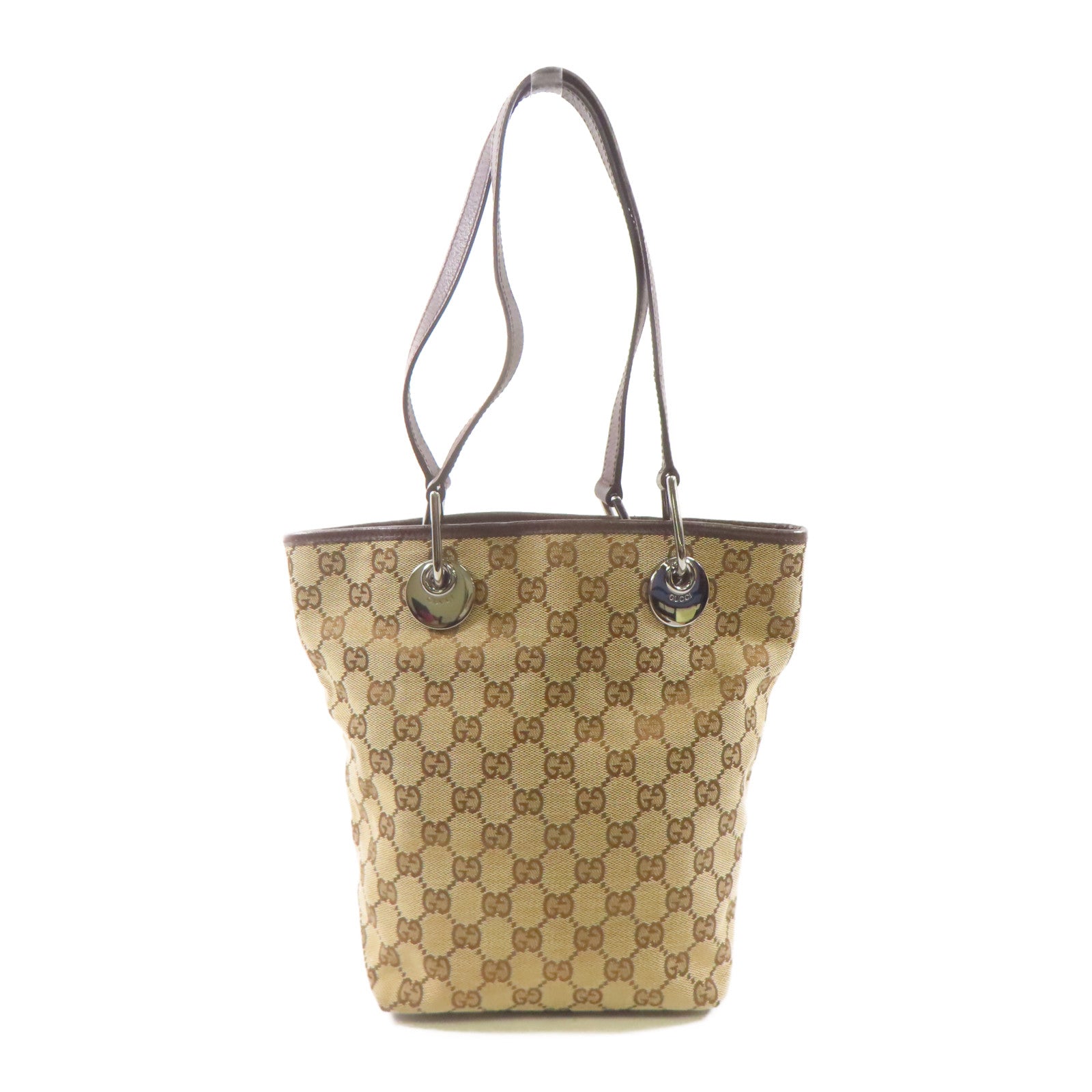 GUCCI 帆布Tote Bag銀扣肩背袋啡色