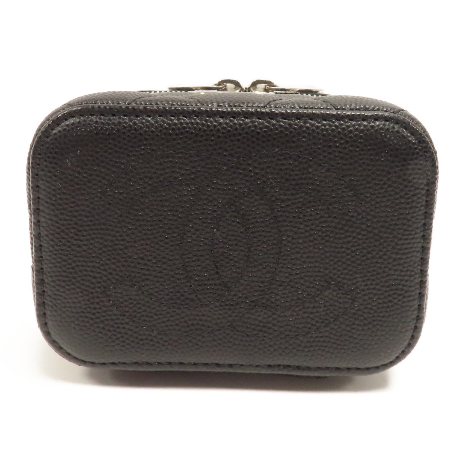 CHANEL 菱格Caviar皮革Vanity Case銀扣鏈帶肩背袋黑色