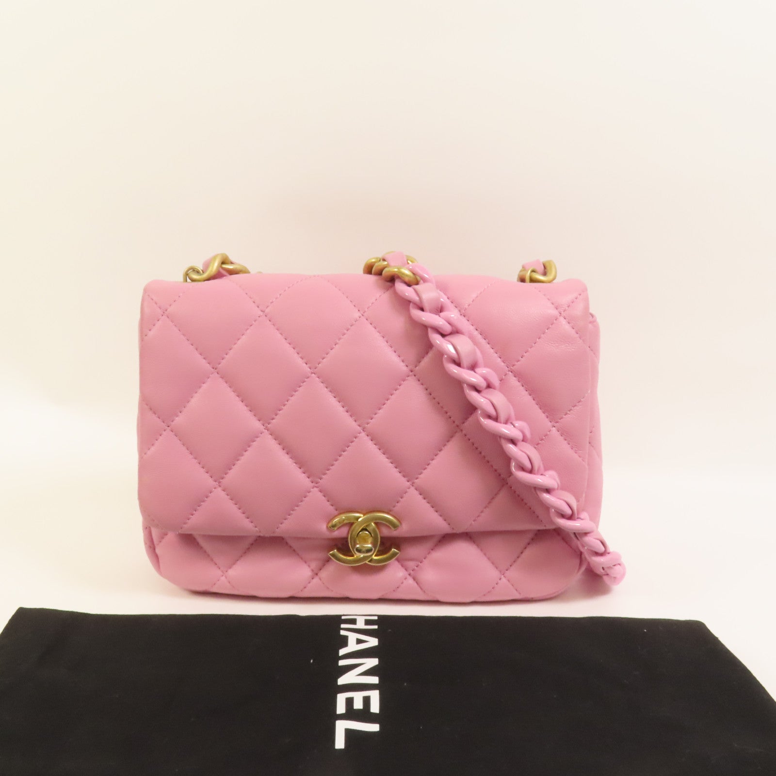 CHANEL 羊皮皮革Chain Shoulder金扣鏈帶肩背袋
