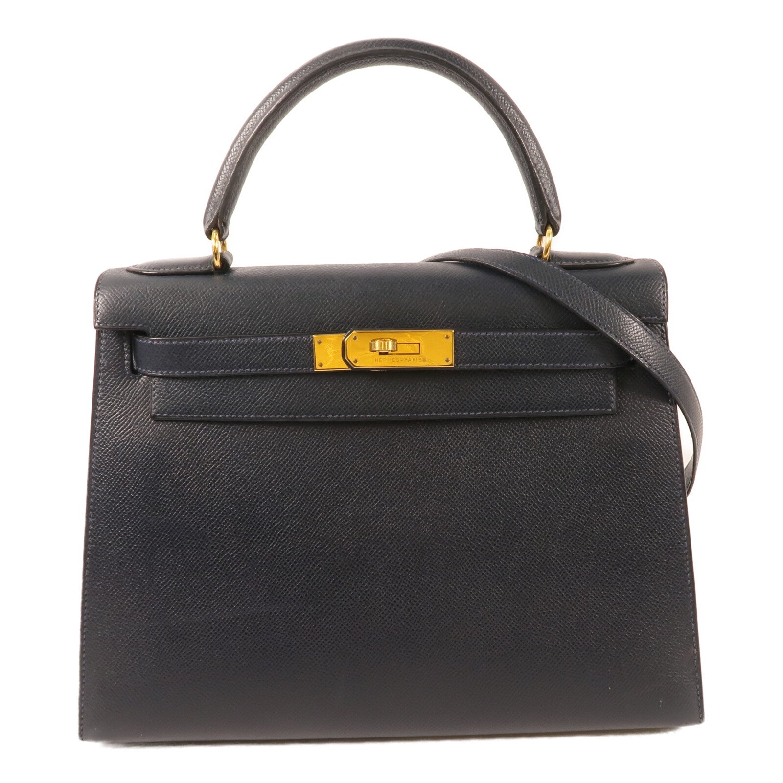 HERMES 【激減優惠】Epsom皮革Kelly 28金扣手挽肩背兩用袋Bleu Saphir