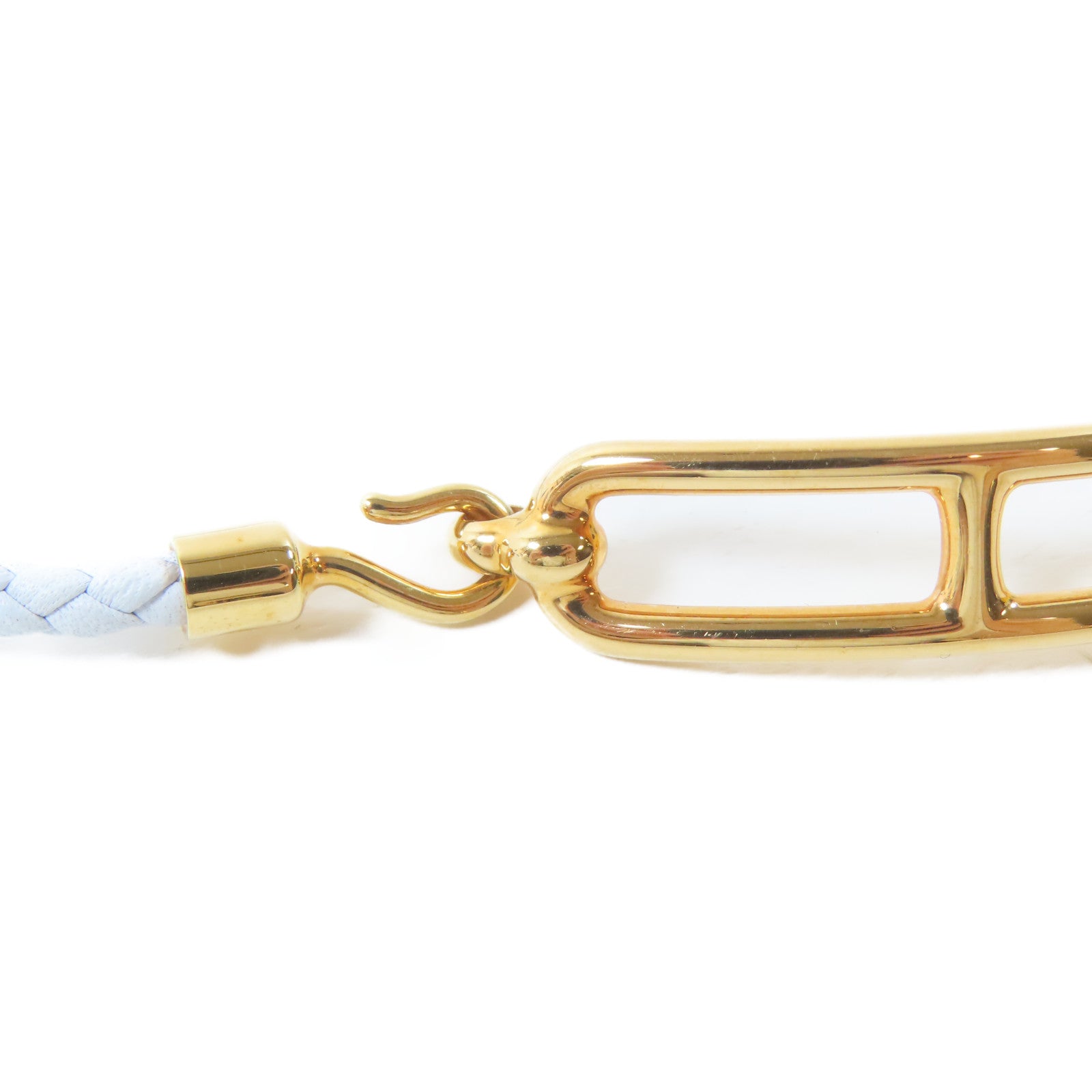 HERMES 皮革/金屬Roulis Double Tour Bracelet手鐲淺藍色/金色