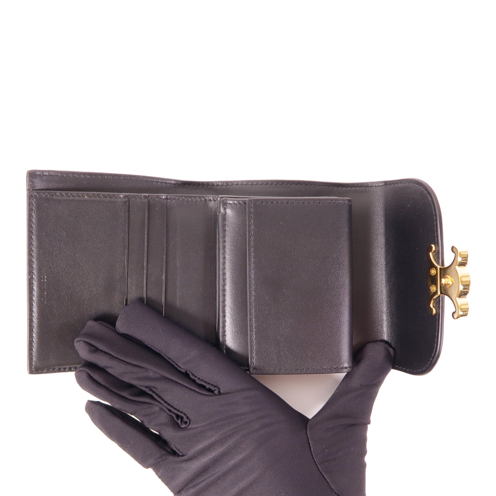 CELINE 牛皮皮革Triomphe Wallet金扣錢包