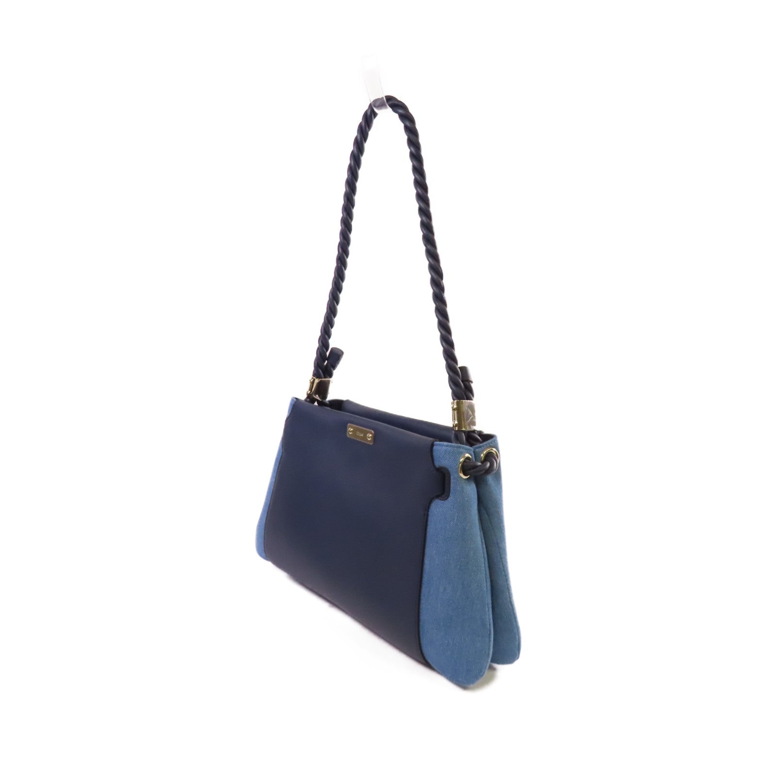 Chloe 牛皮皮革/牛仔布Medium Key Shoulder Bag肩背袋藍色