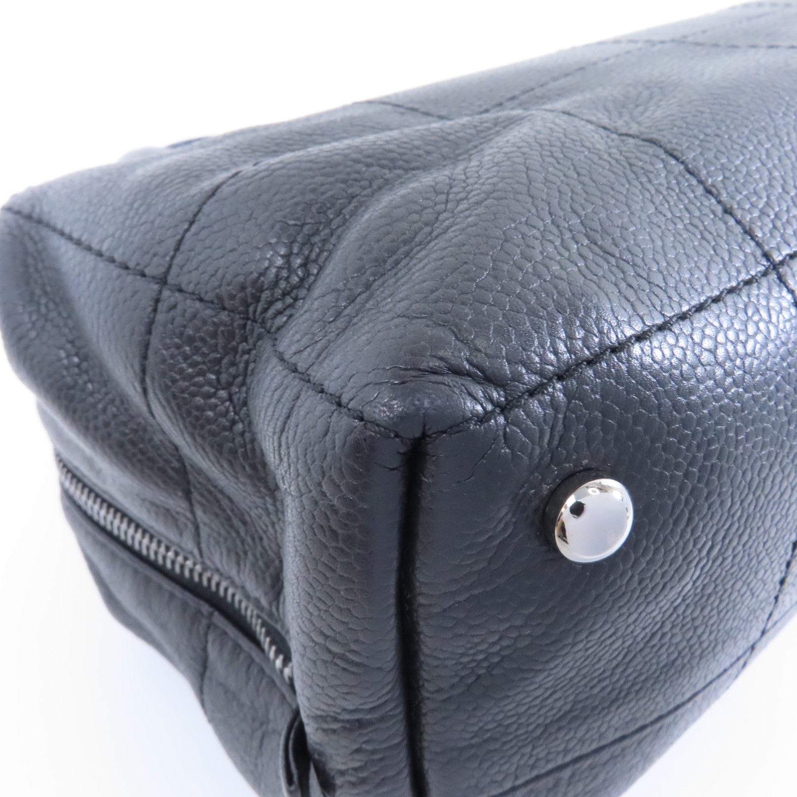 CHANEL 牛皮皮革Handbag銀扣手挽袋黑色