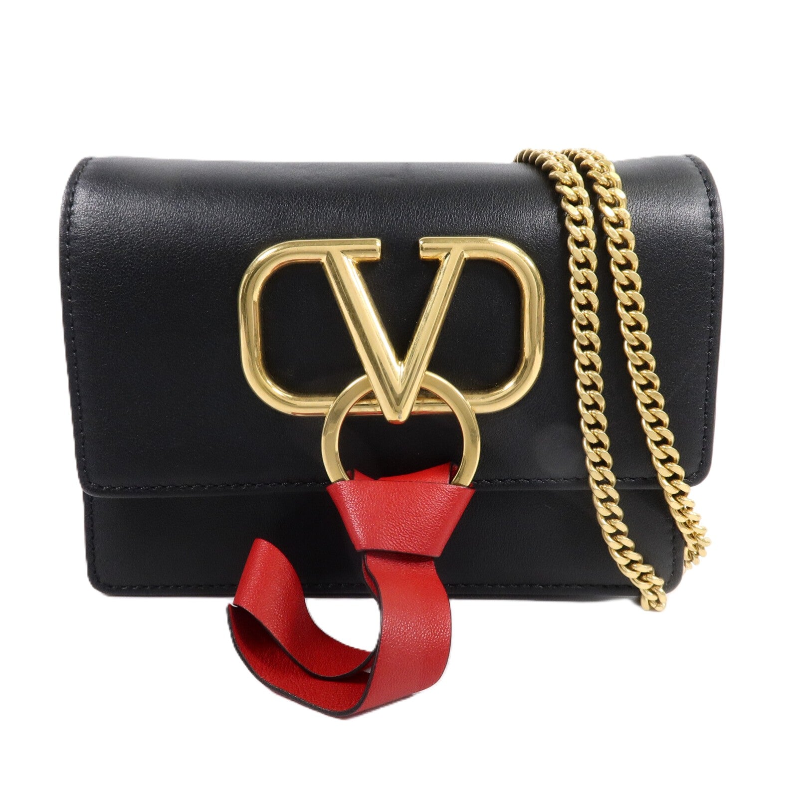 Valentino 牛皮皮革Vlogo Ribbon鏈帶肩背袋