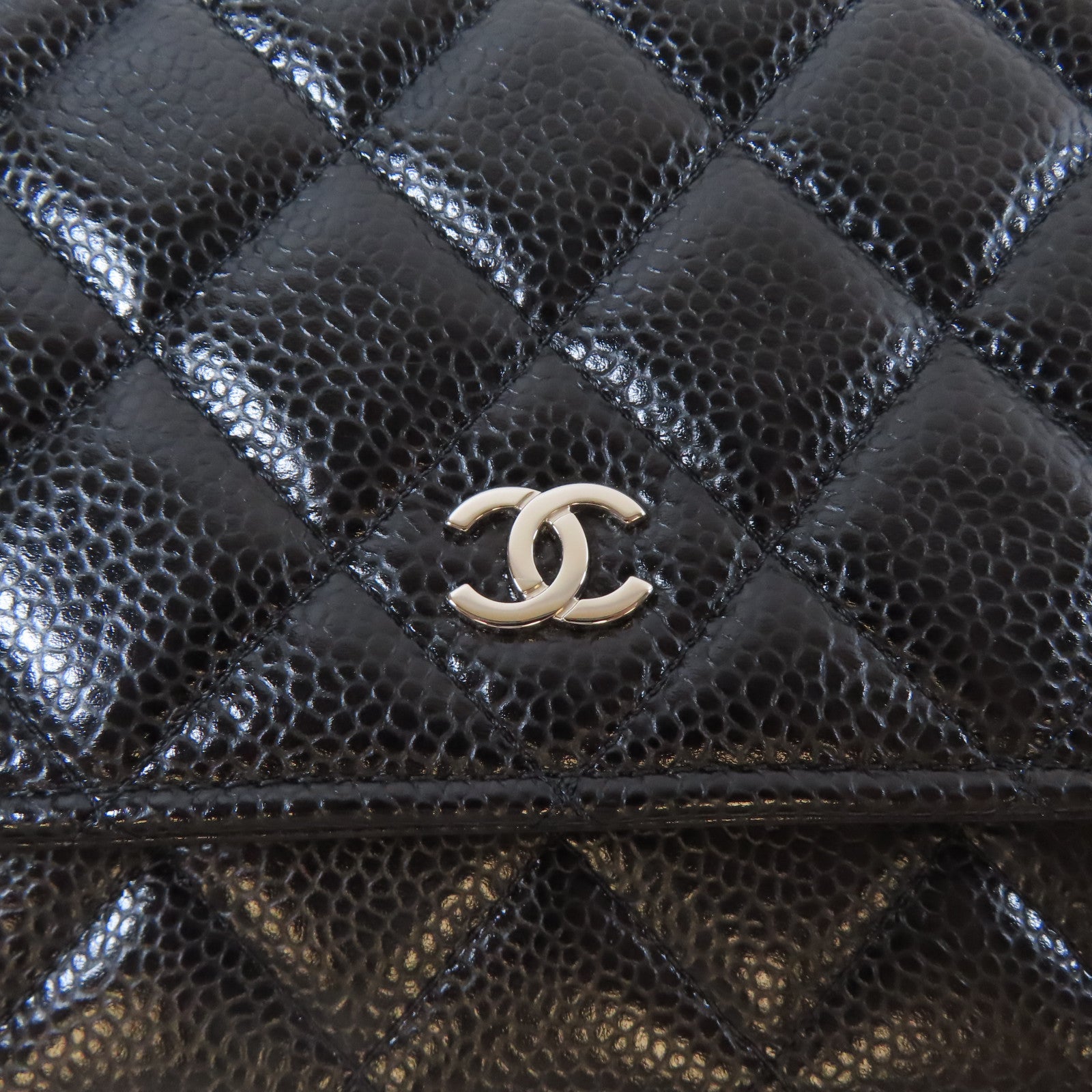 CHANEL 菱格Caviar皮革Wallet On Chain銀扣鏈帶肩背袋黑色