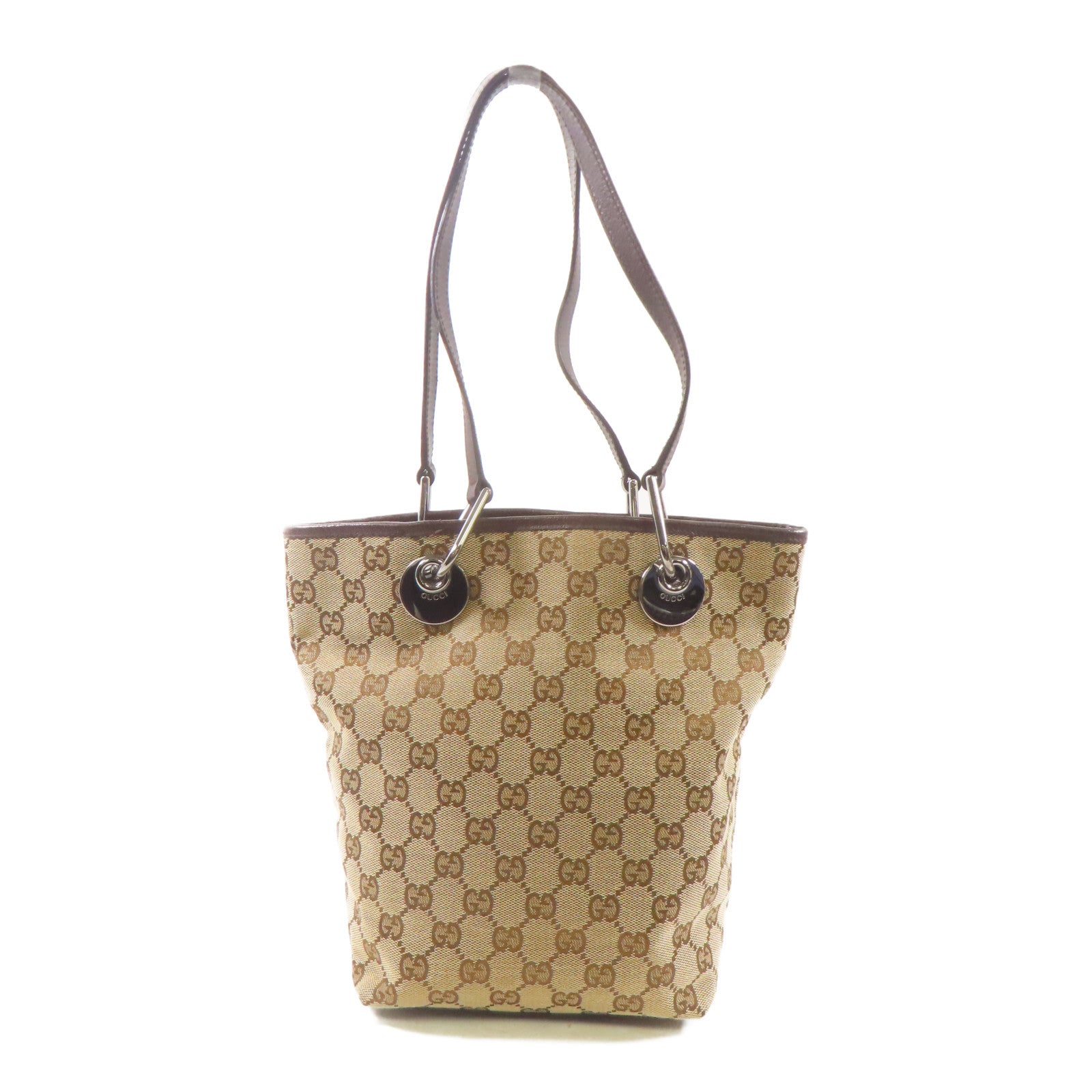 GUCCI 帆布Tote Bag銀扣肩背袋啡色