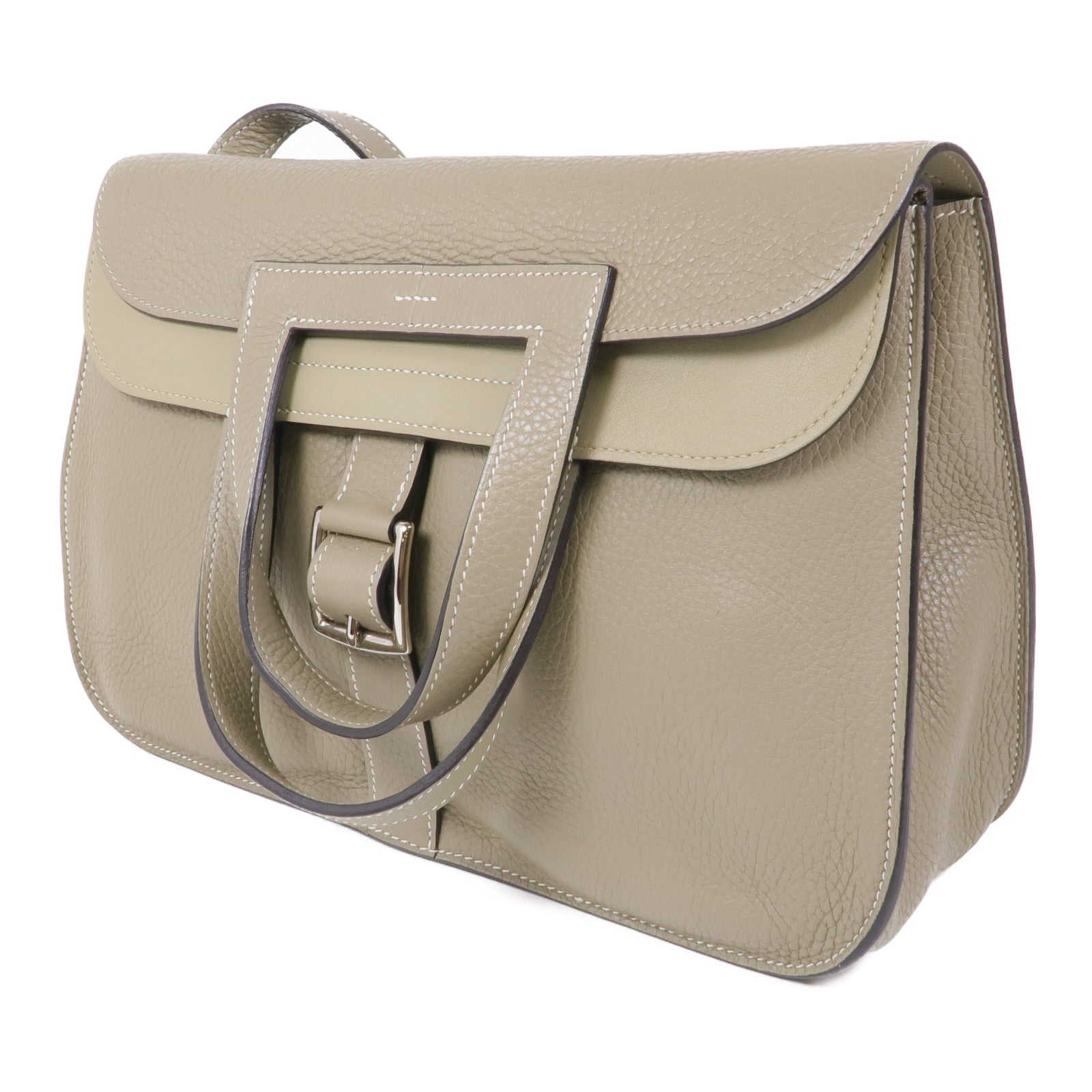 HERMES Clemence皮革Halzan 31銀扣手挽肩背兩用袋Sauge