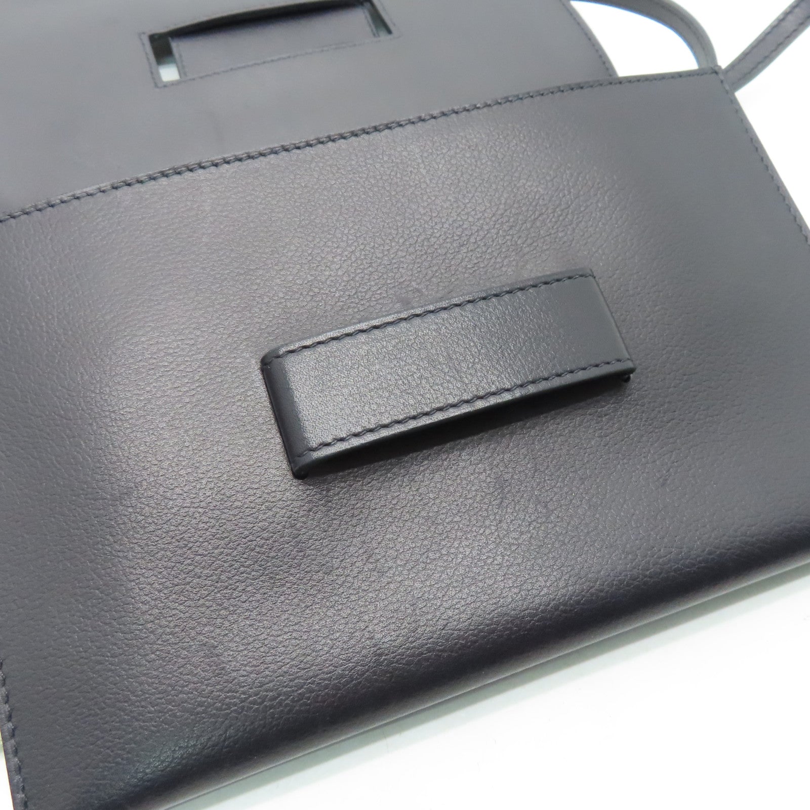 HERMES Evercolor Leather Pochette H Passant Silver Buckle Shoulder Bag Blue/Black