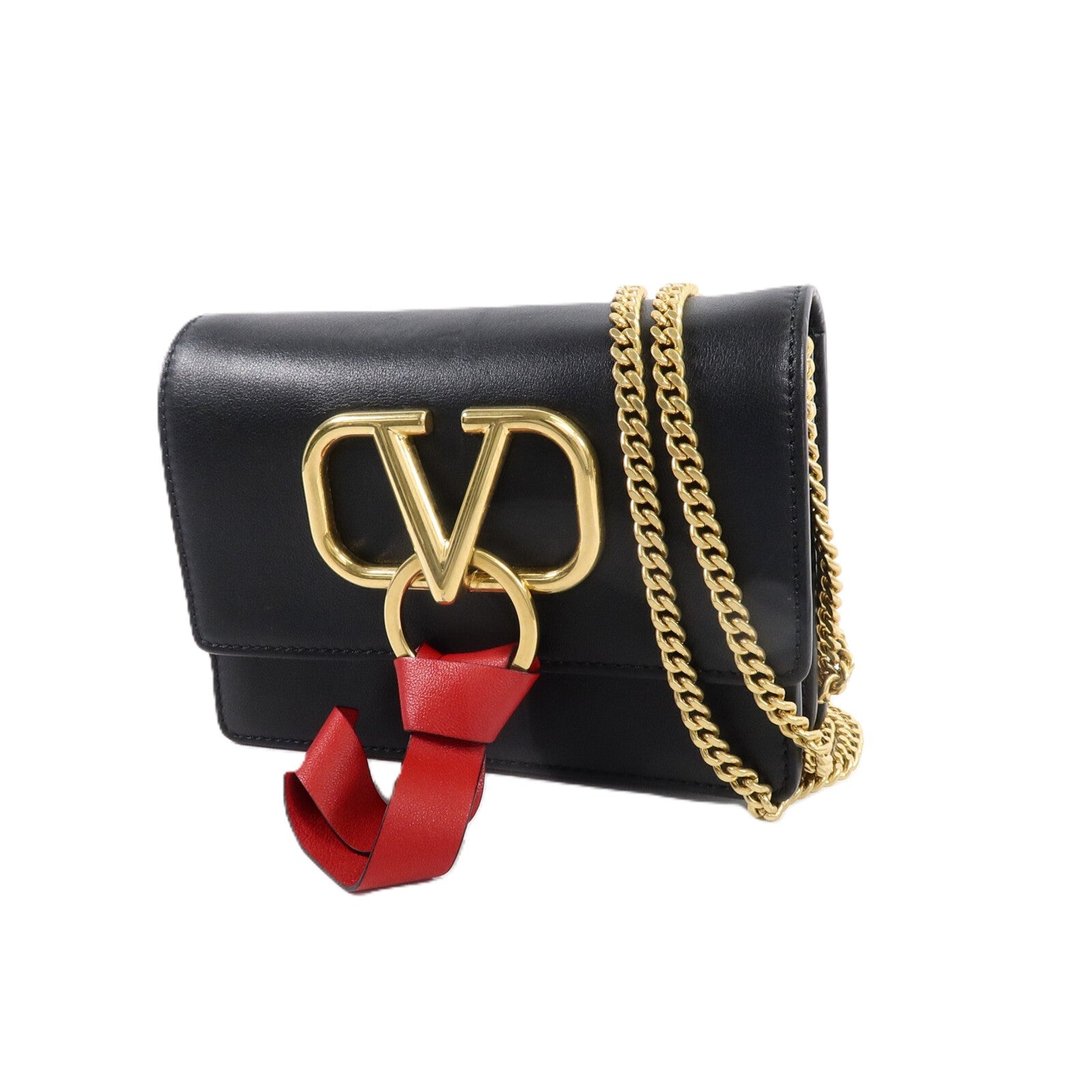 Valentino 牛皮皮革Vlogo Ribbon鏈帶肩背袋