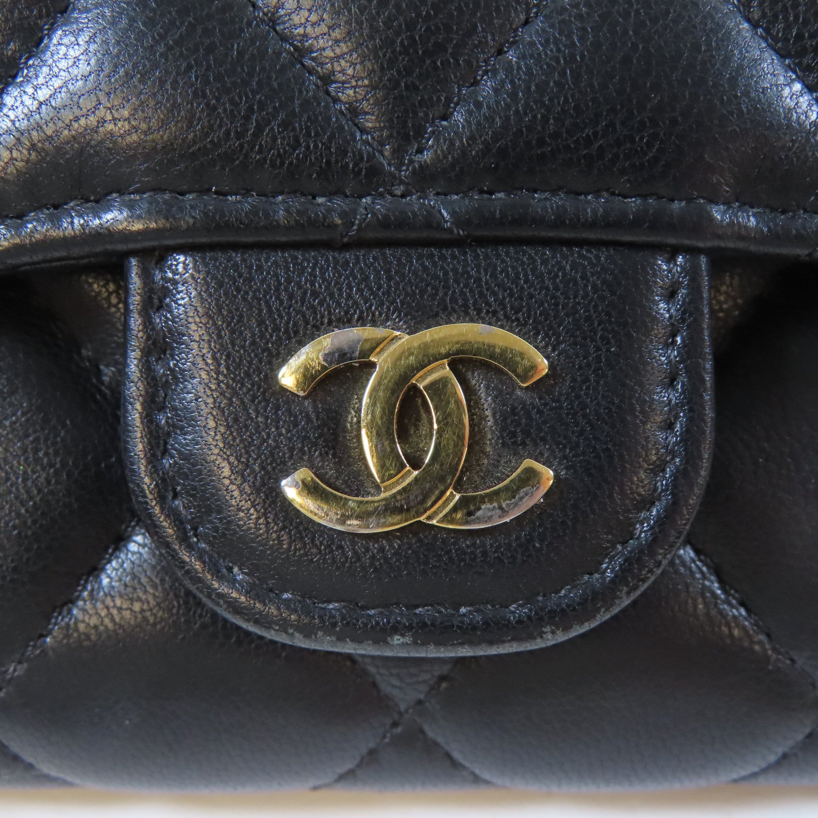 CHANEL 菱格羊皮皮革Flap Wallet金扣卡片套黑色